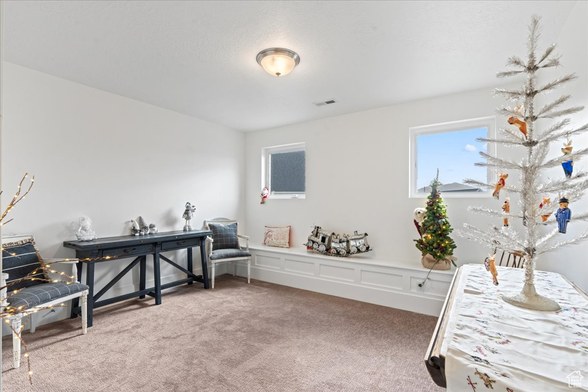 Sitting room featuring carpet