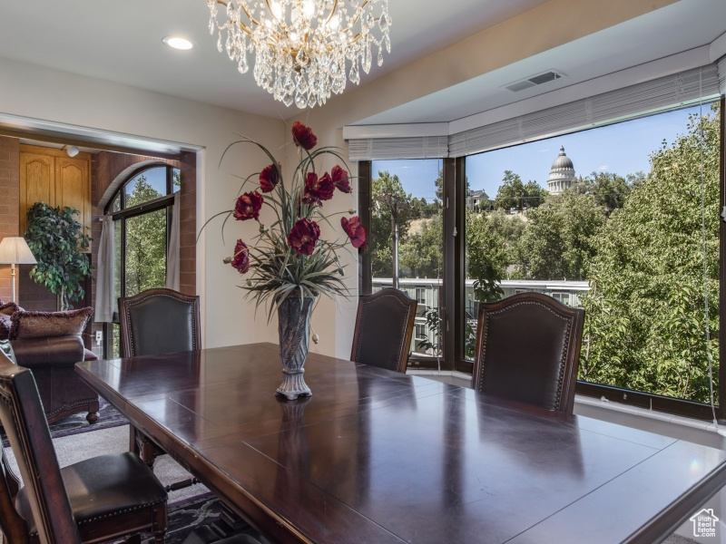 Dining room with a chandelier