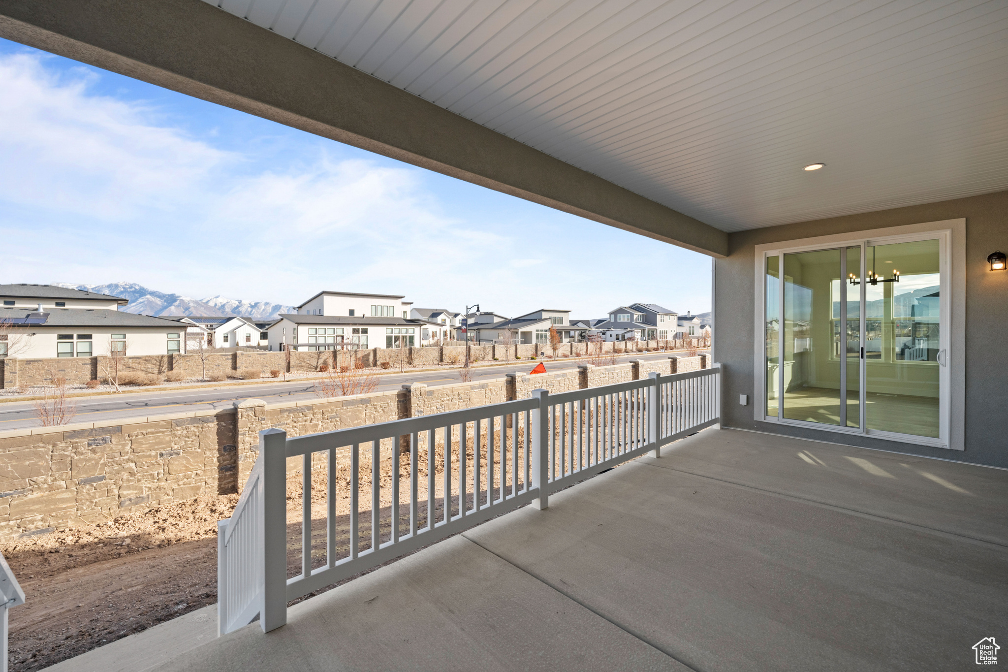 View of patio / terrace with a mountain view