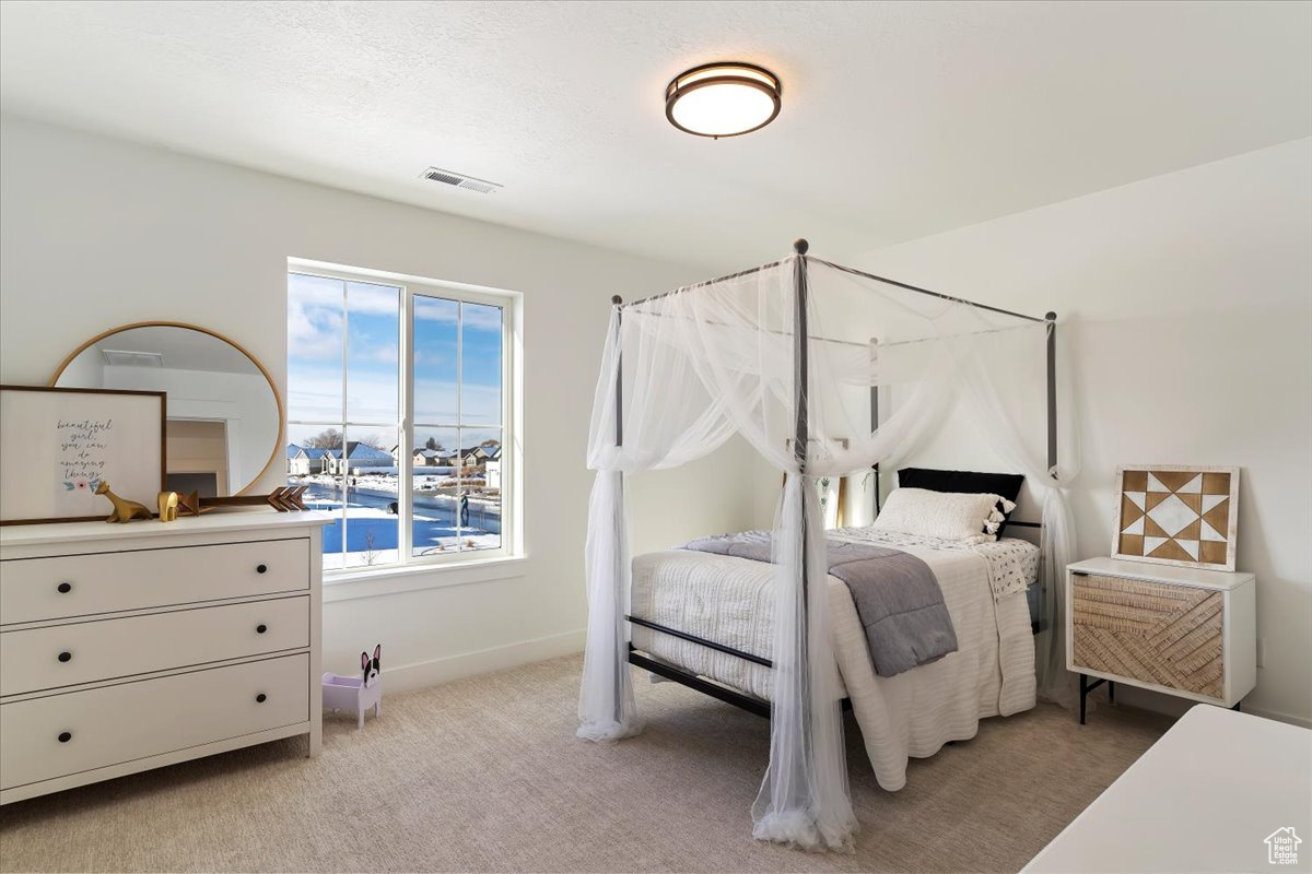 Carpeted bedroom with multiple windows