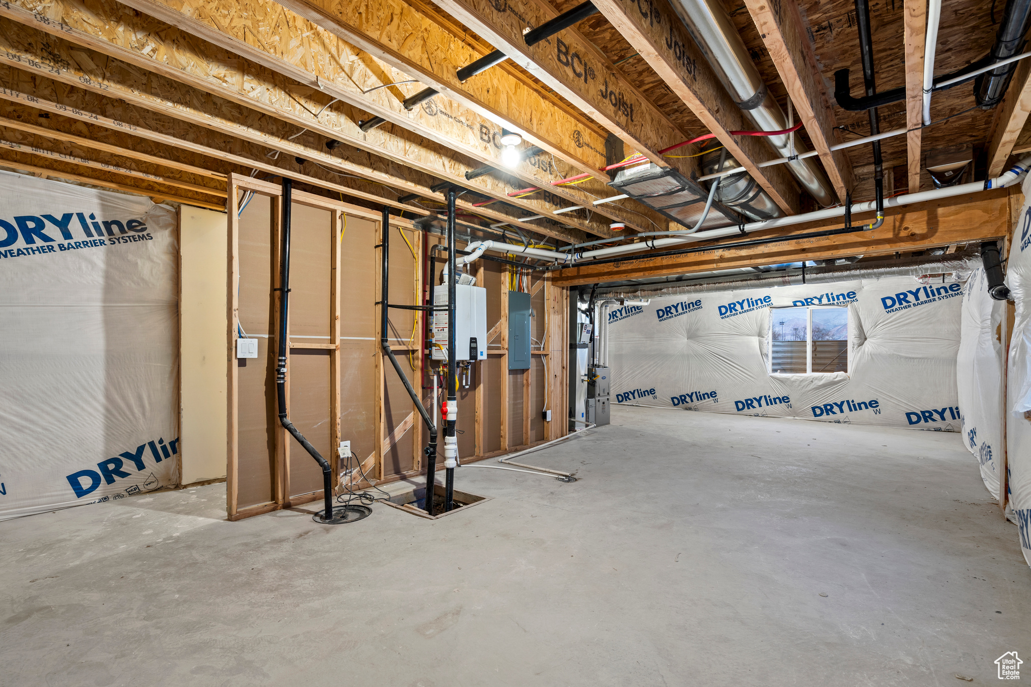 Basement with electric panel