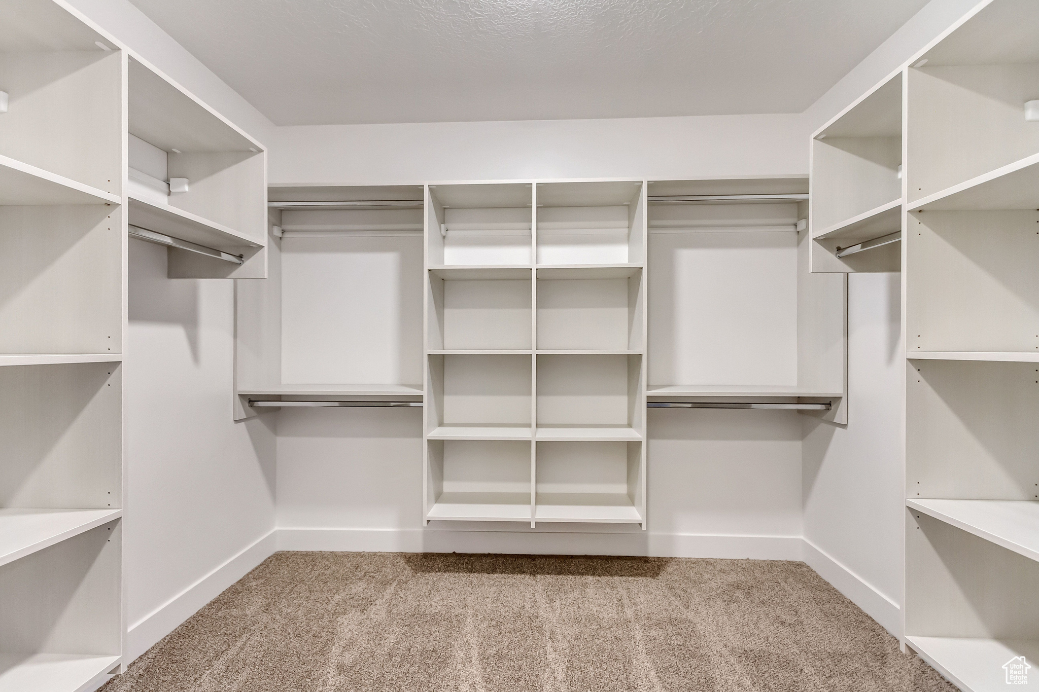 Walk in closet featuring light carpet