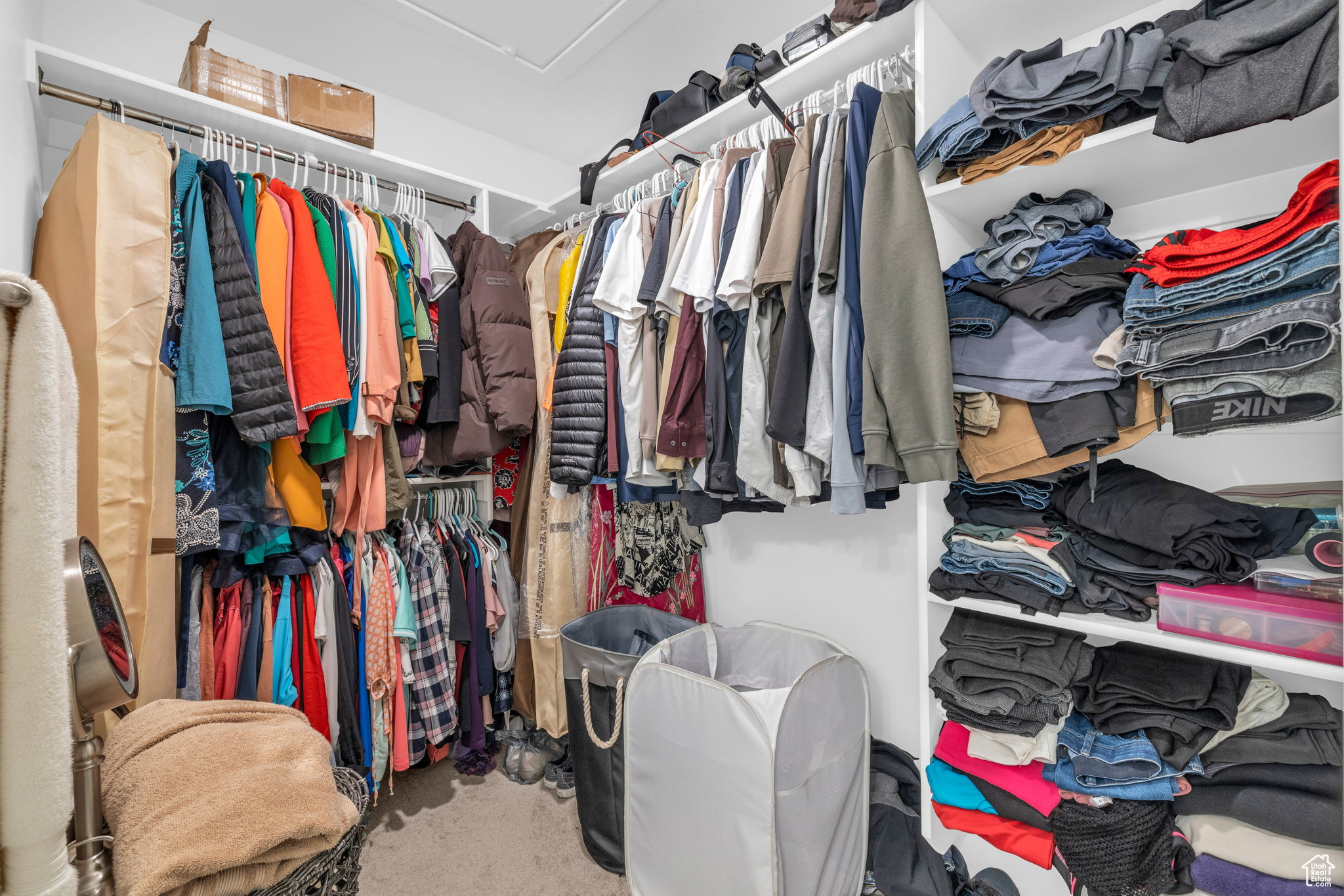 Spacious closet with carpet