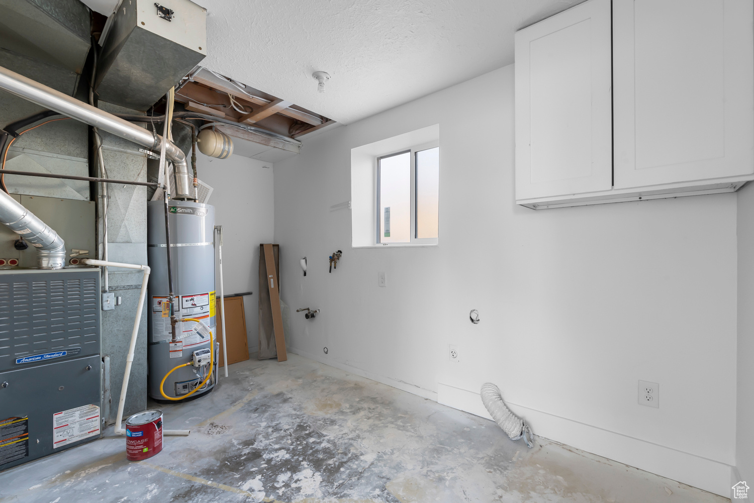 Utilities with gas water heater and heating unit