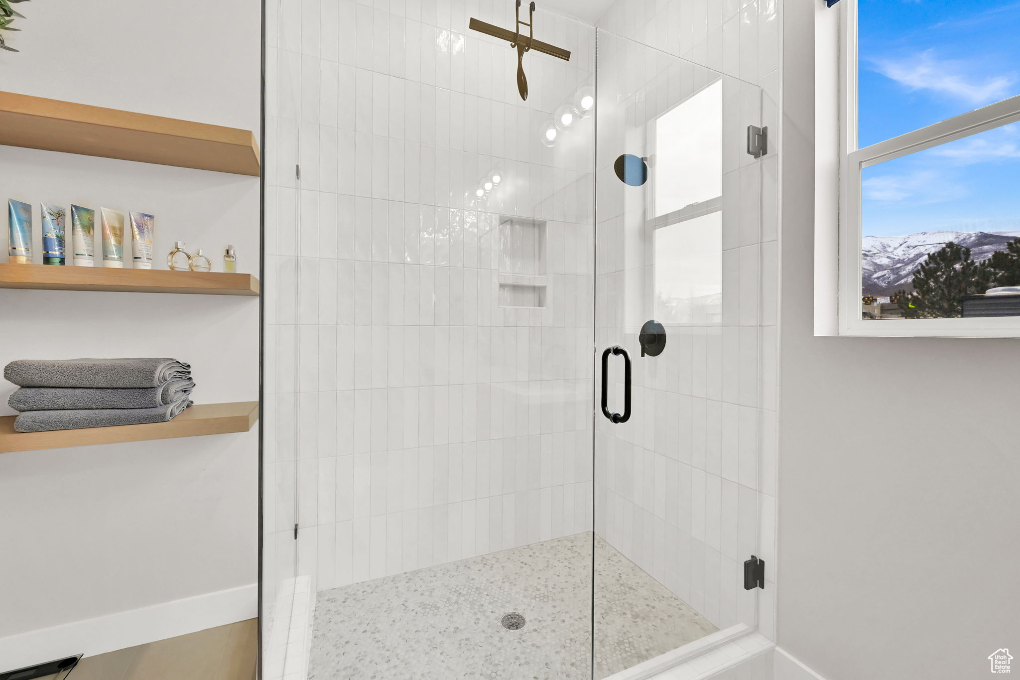 View of the Main bathroom's oversized shower with European glass