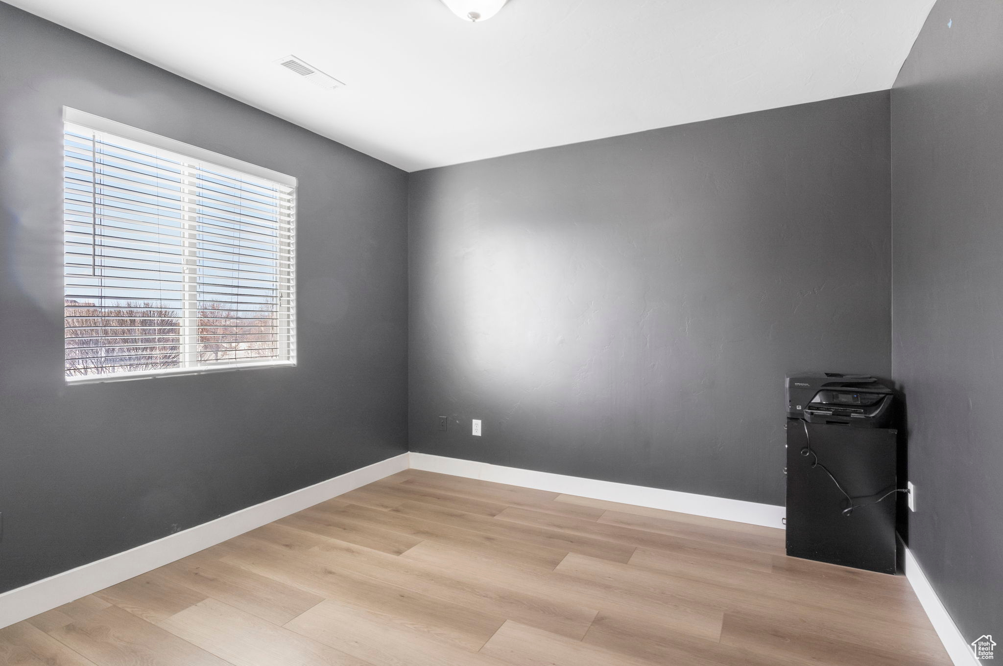 Unfurnished room with light wood-type flooring