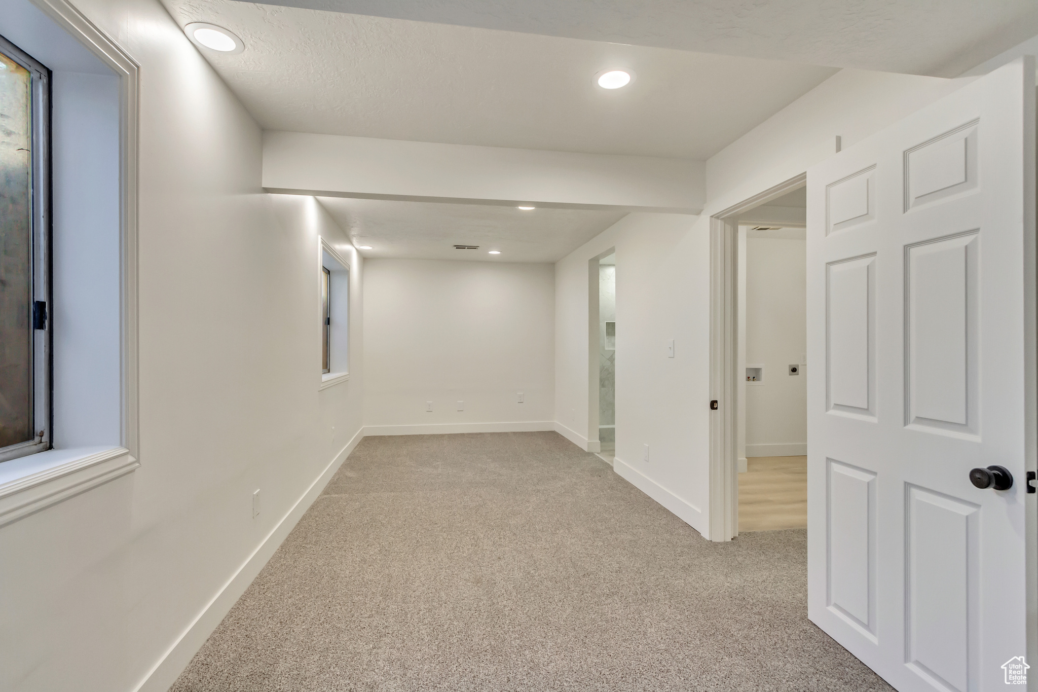 Interior space with light carpet