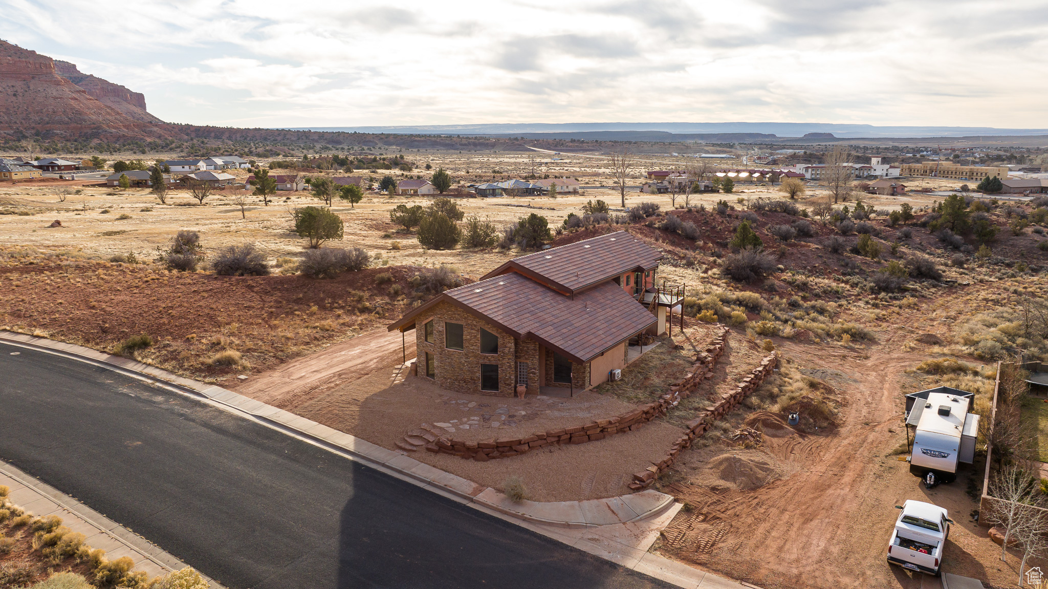 Aerial view featuring a mountain view