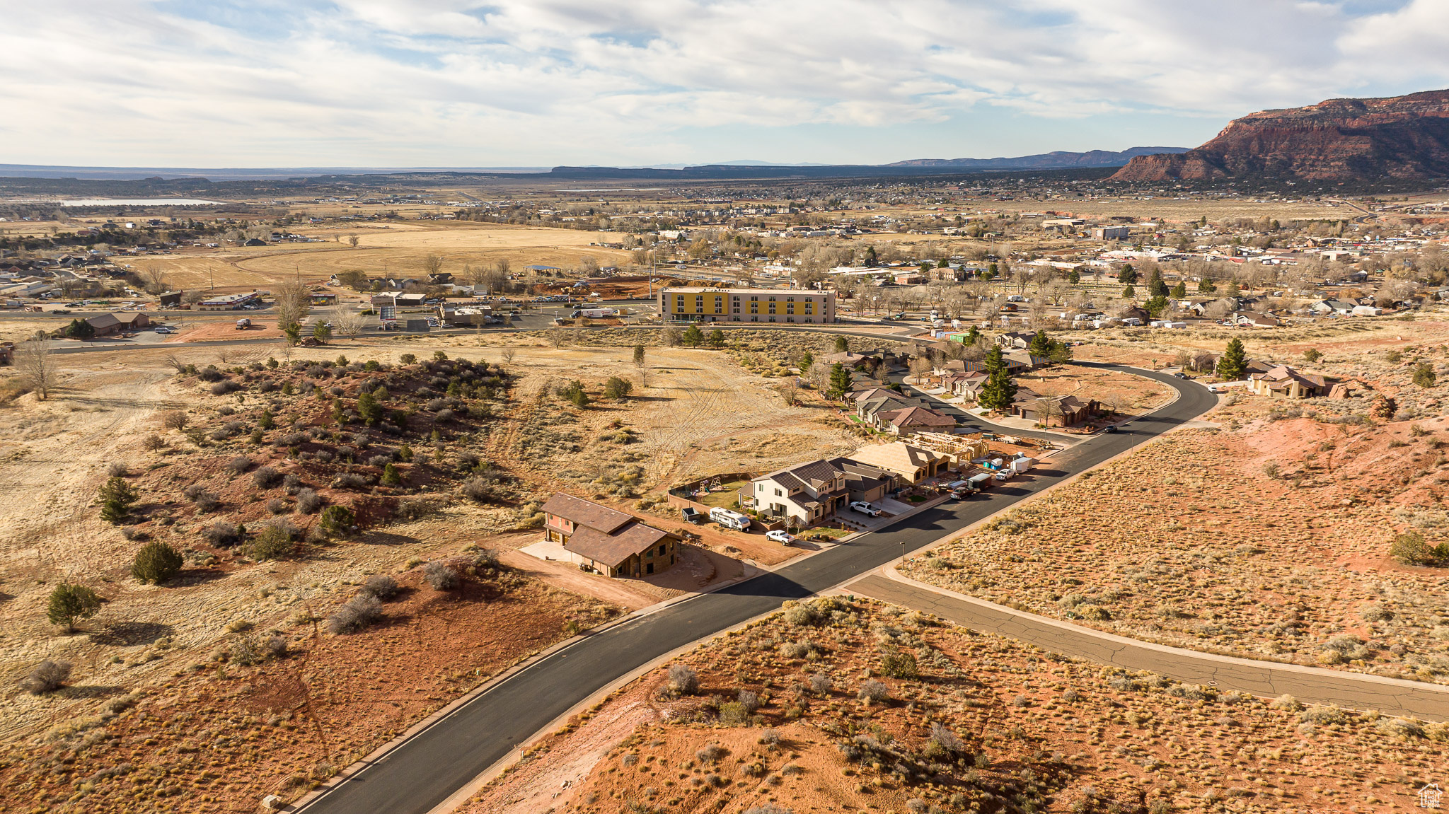 Drone / aerial view with a mountain view