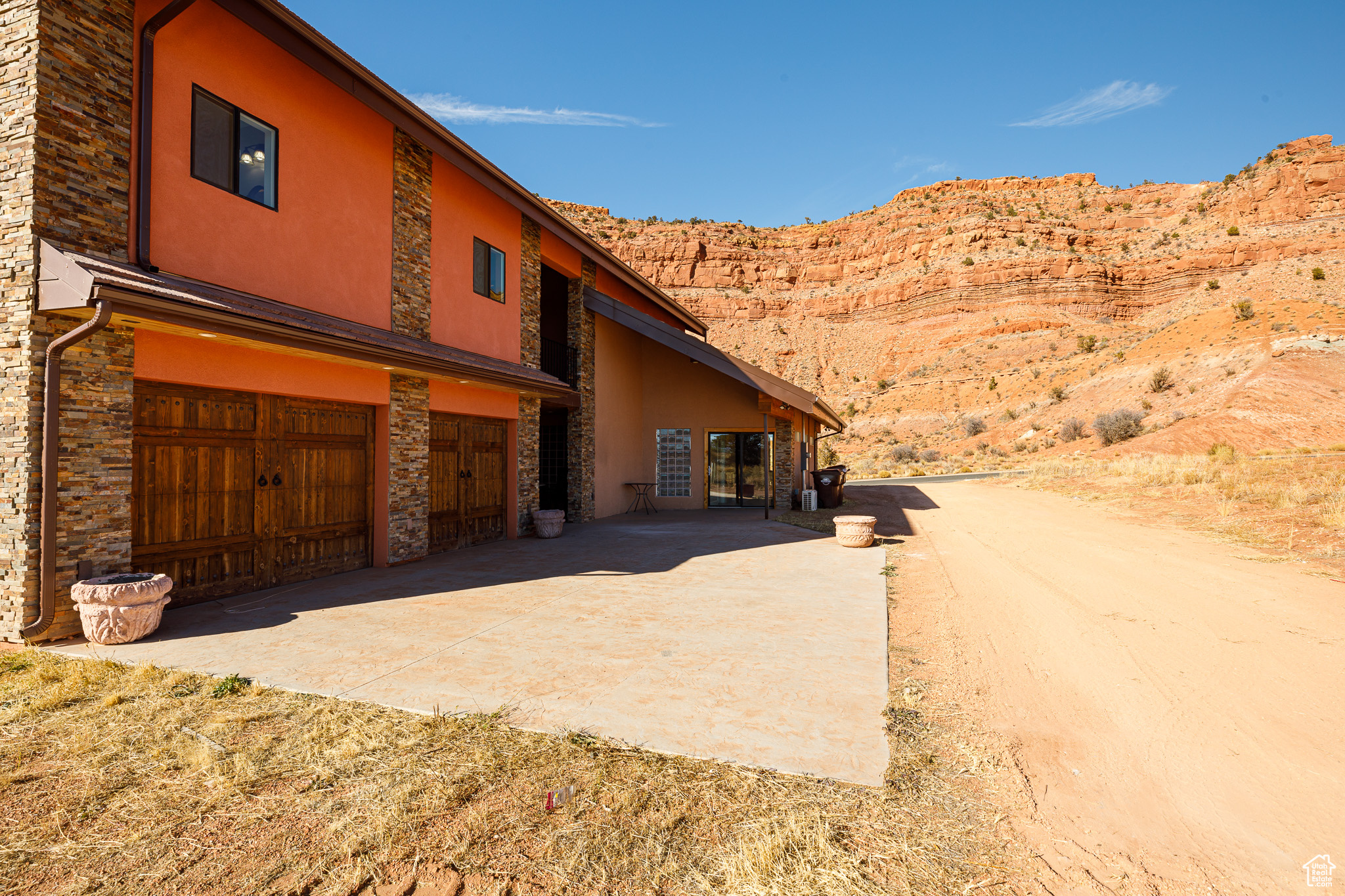 Exterior space with a garage