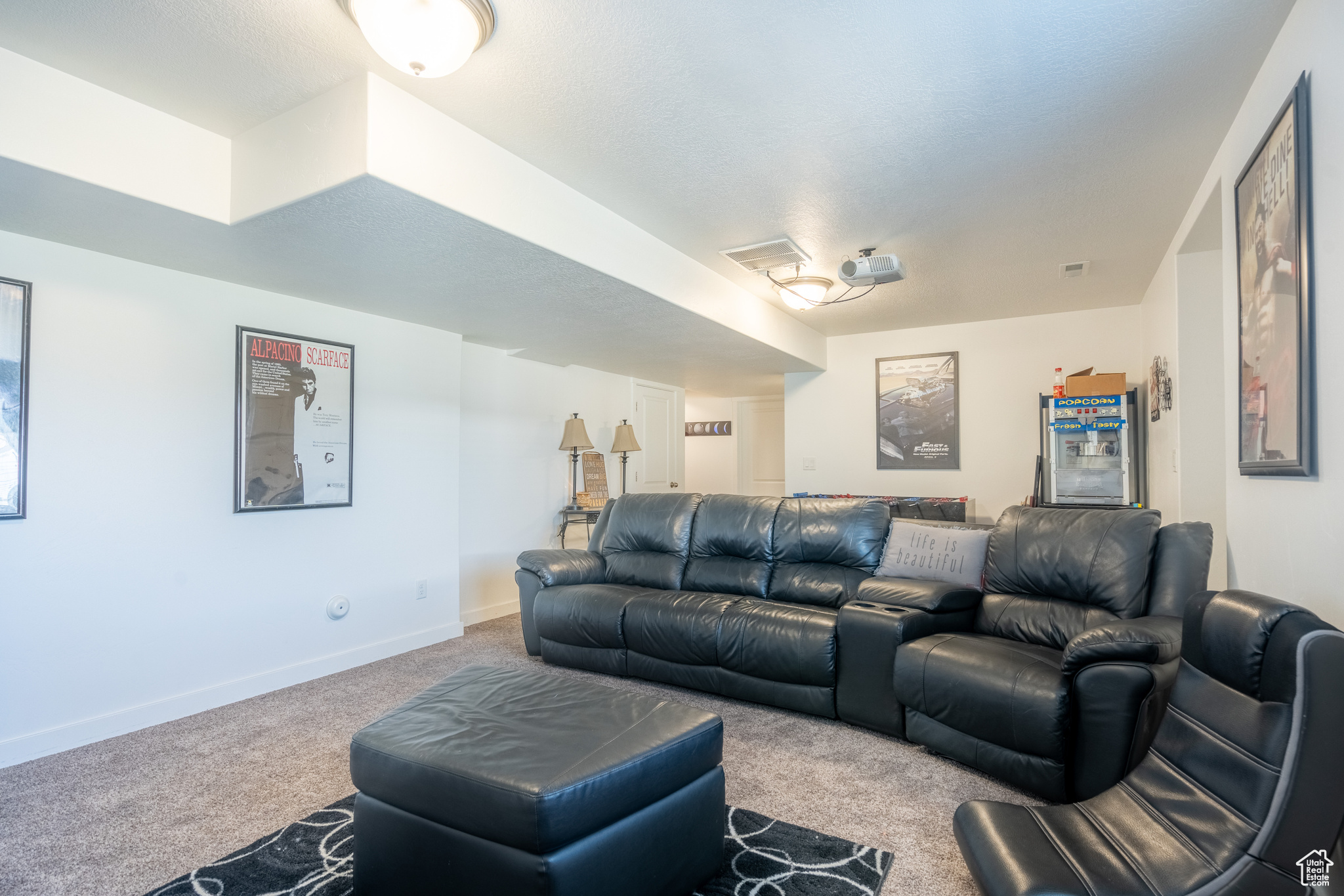 View of carpeted home theater