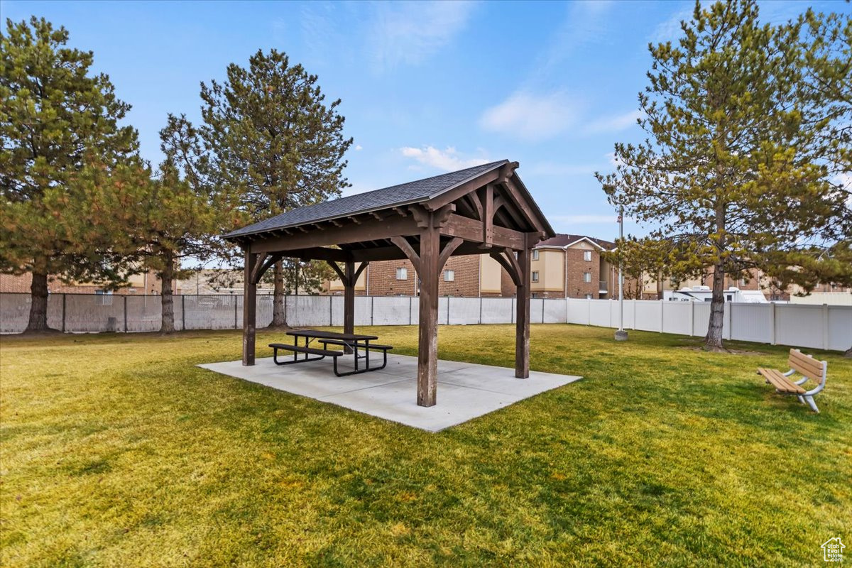 View of yard featuring a gazebo and a patio