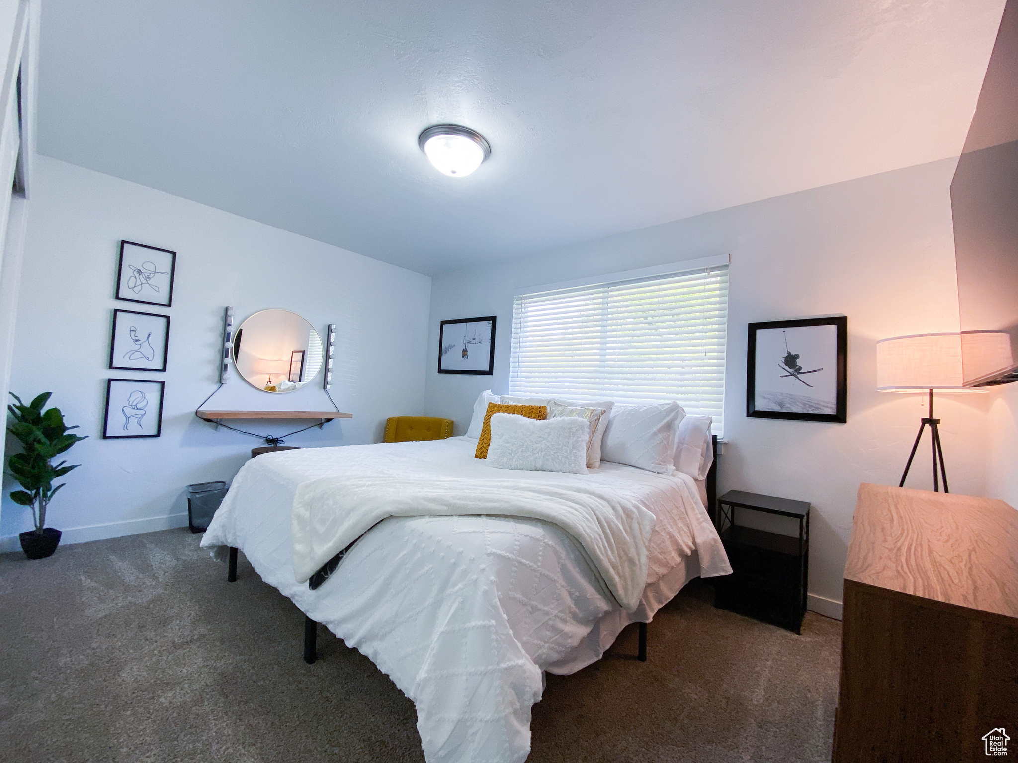 Upstairs King Bedroom featuring dark carpet