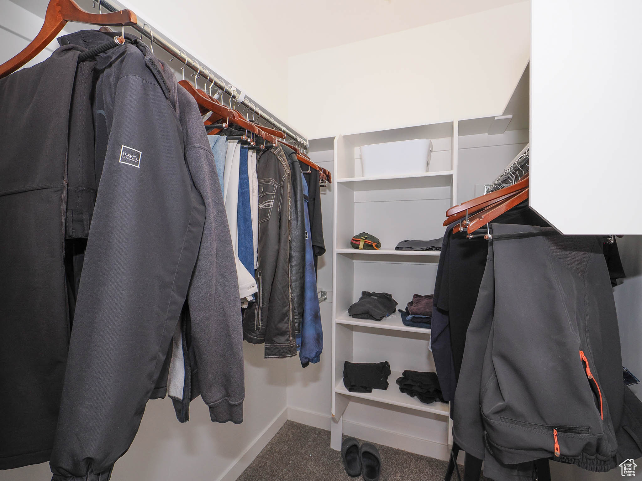 Spacious closet with carpet