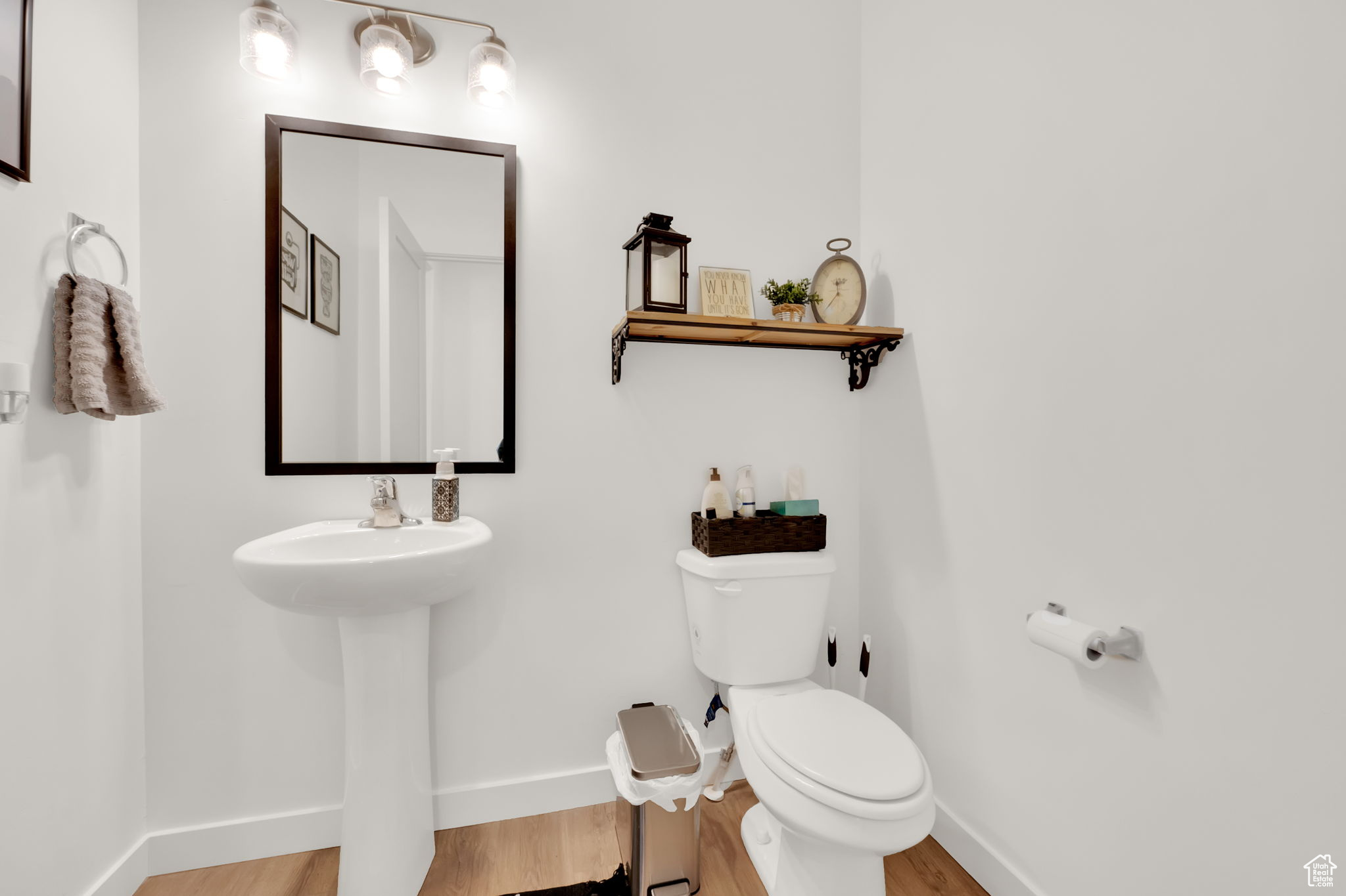 Bathroom featuring sink, hardwood / wood-style floors, and toilet