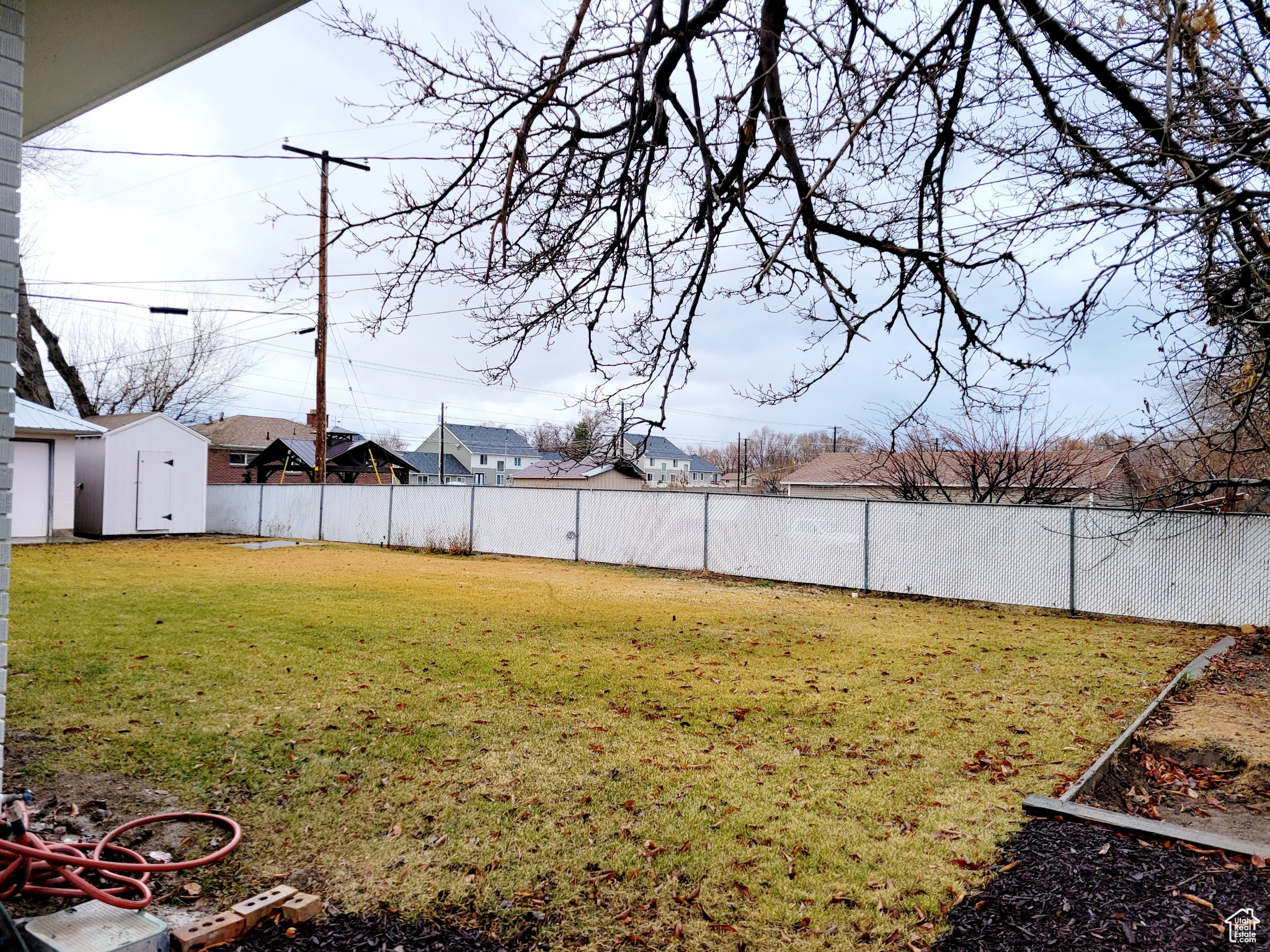 View of yard with a shed