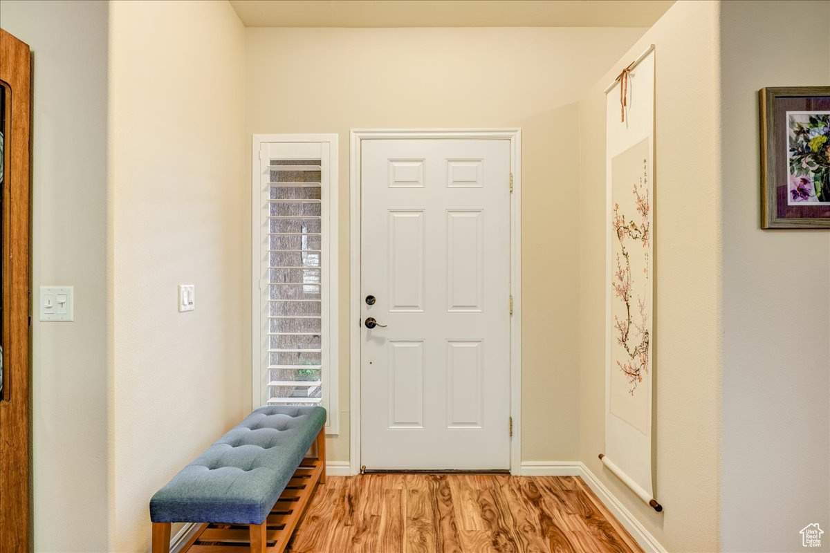 Entrance foyer featuring light wood-type flooring