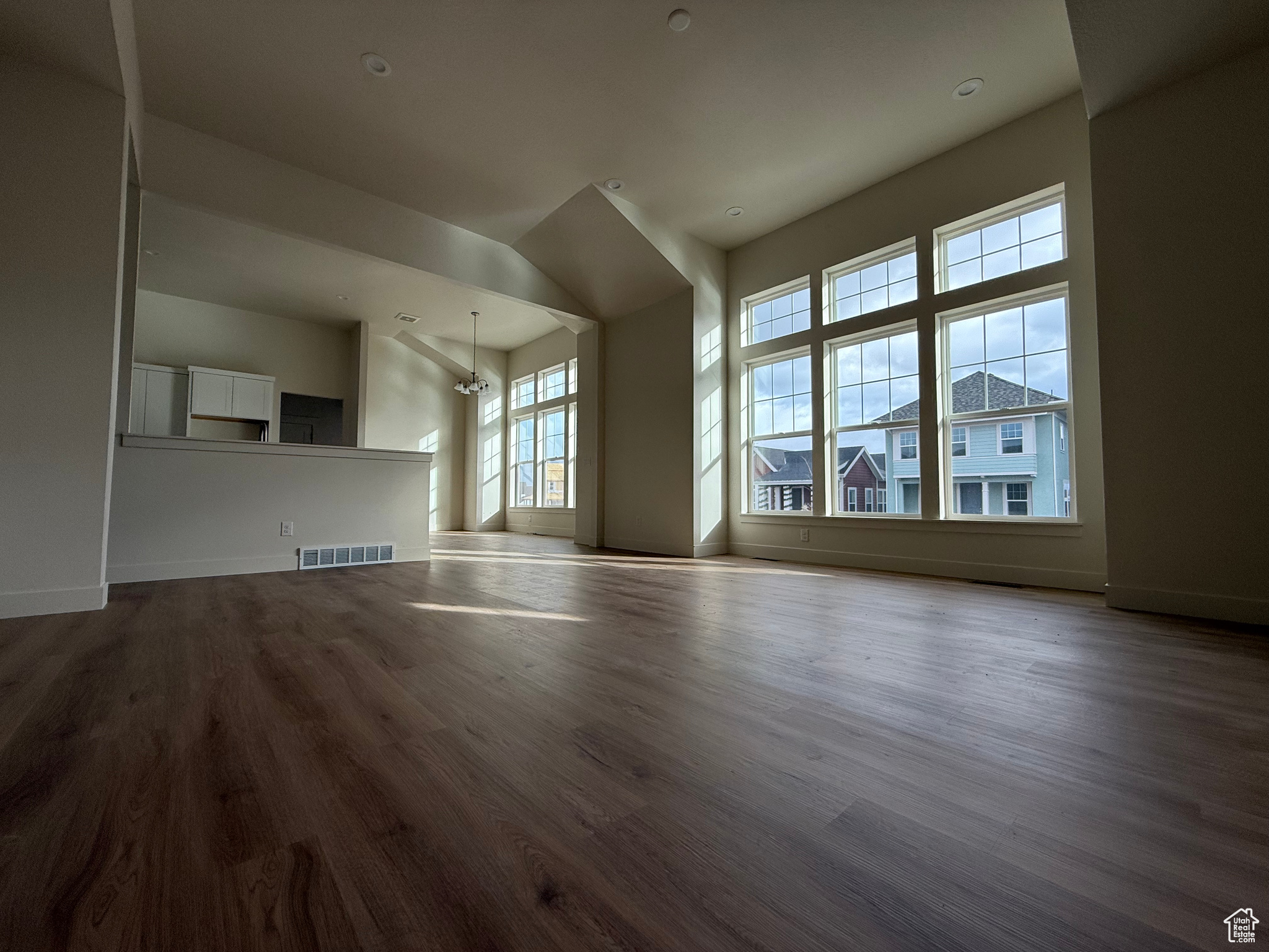 Large common space with vaulted ceiling.