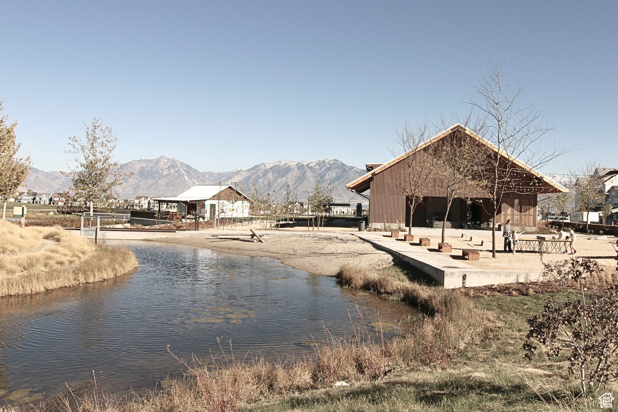 View of water feature with a mountain view