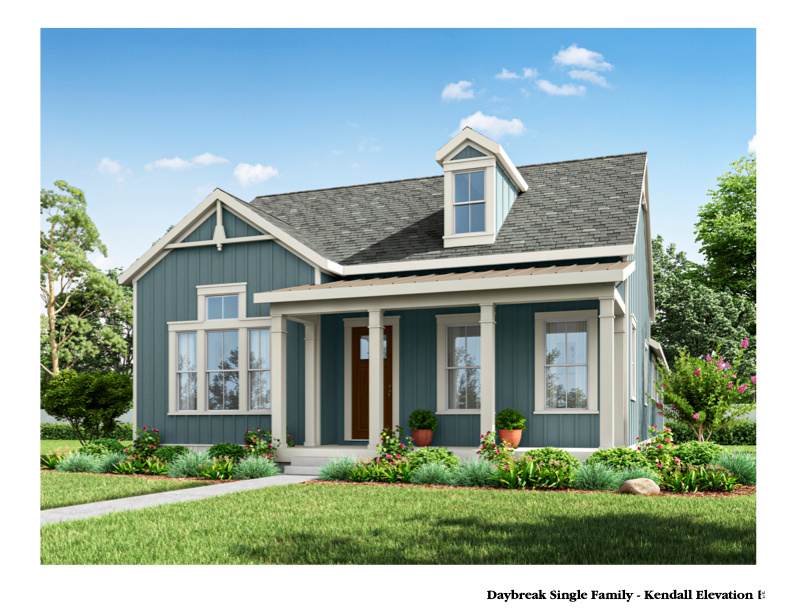 View of front of home with a front yard and covered porch