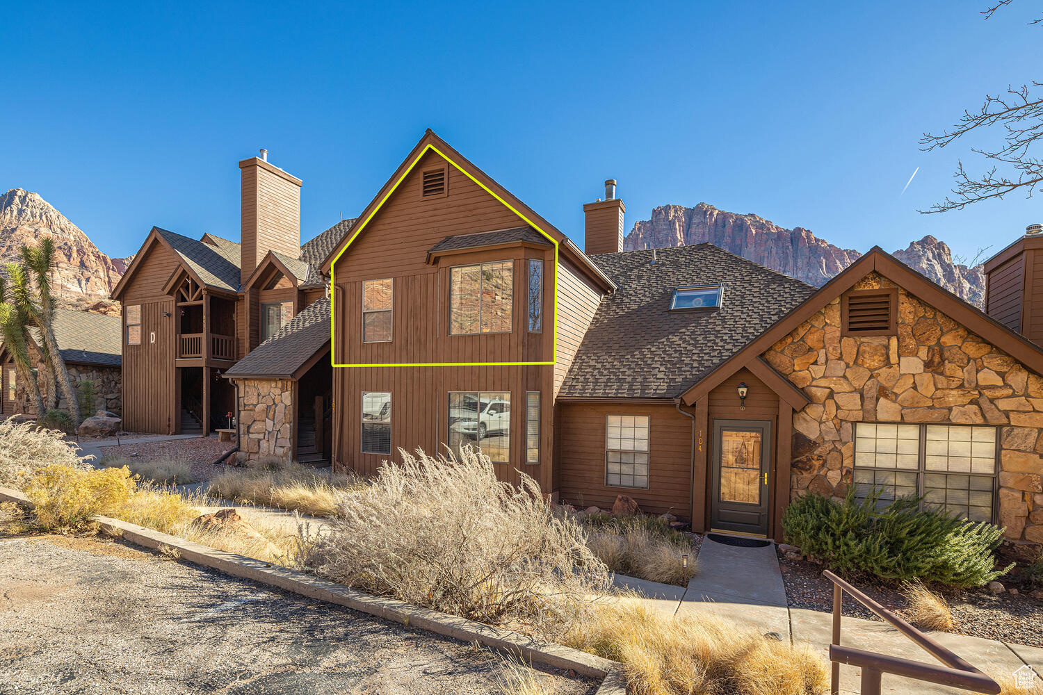 View of front of home with a mountain view