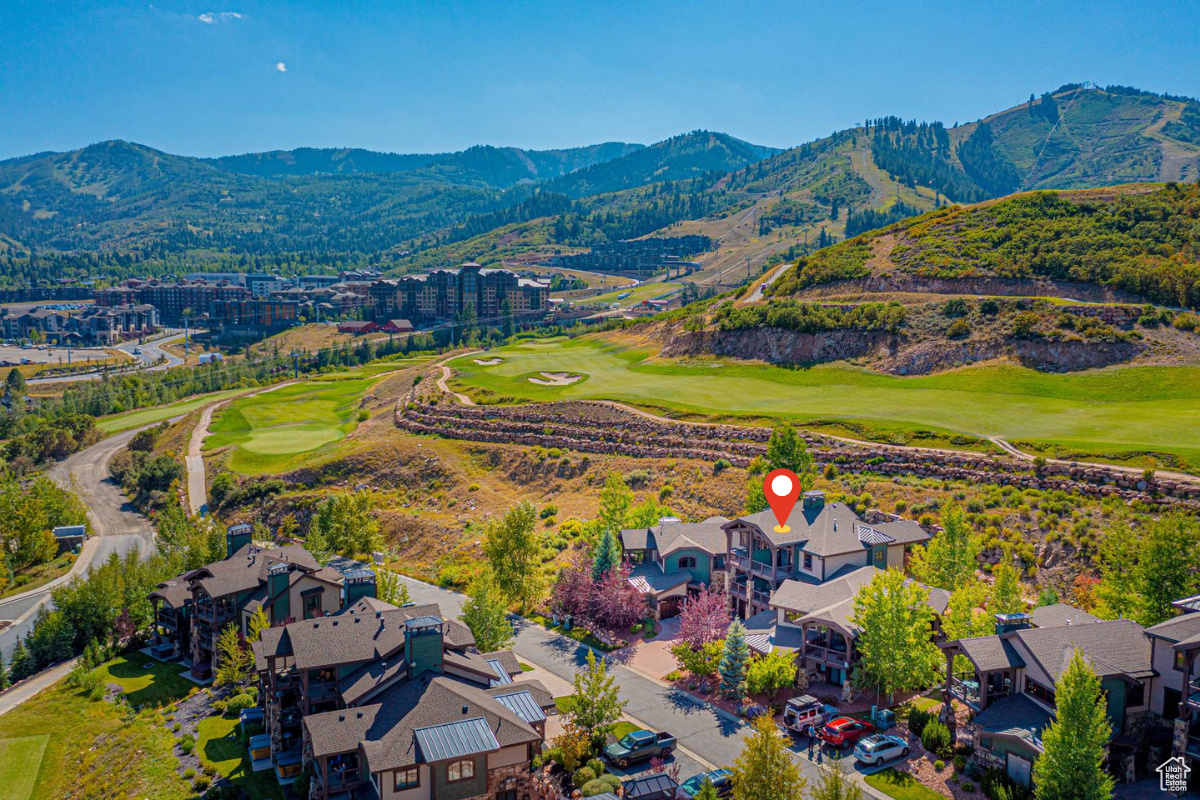 Aerial view featuring a mountain view