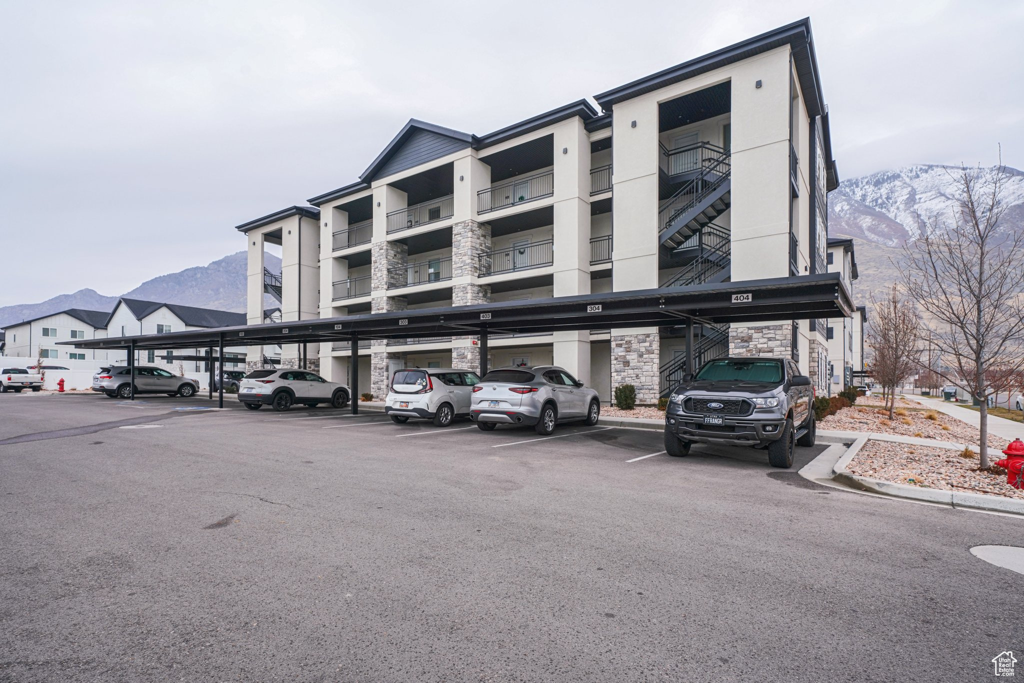 View of building exterior featuring a mountain view