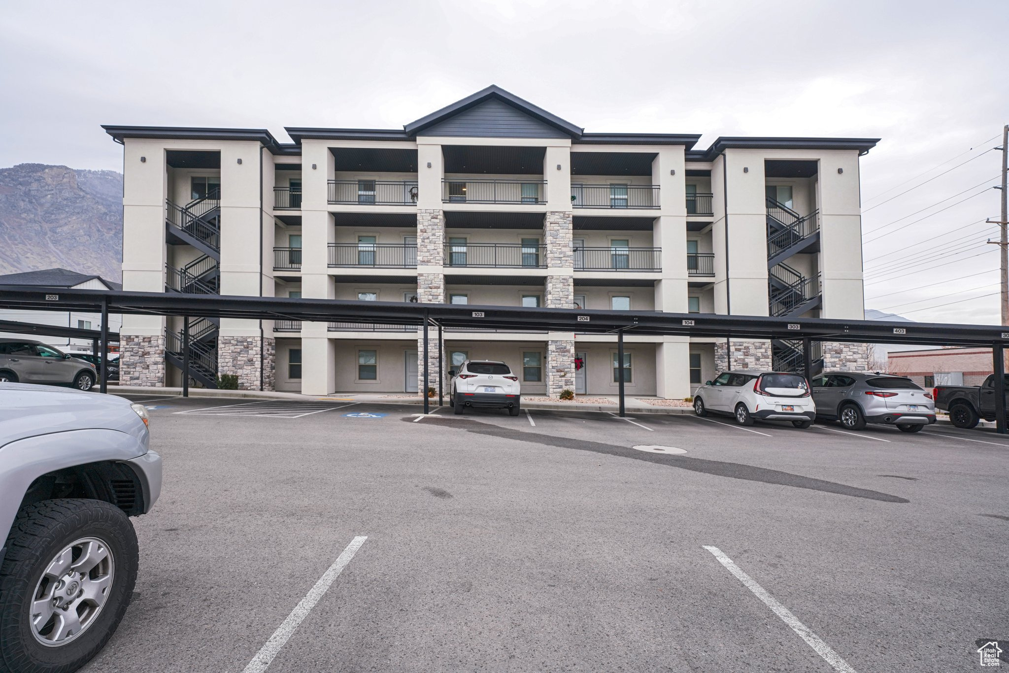 View of building exterior with a mountain view