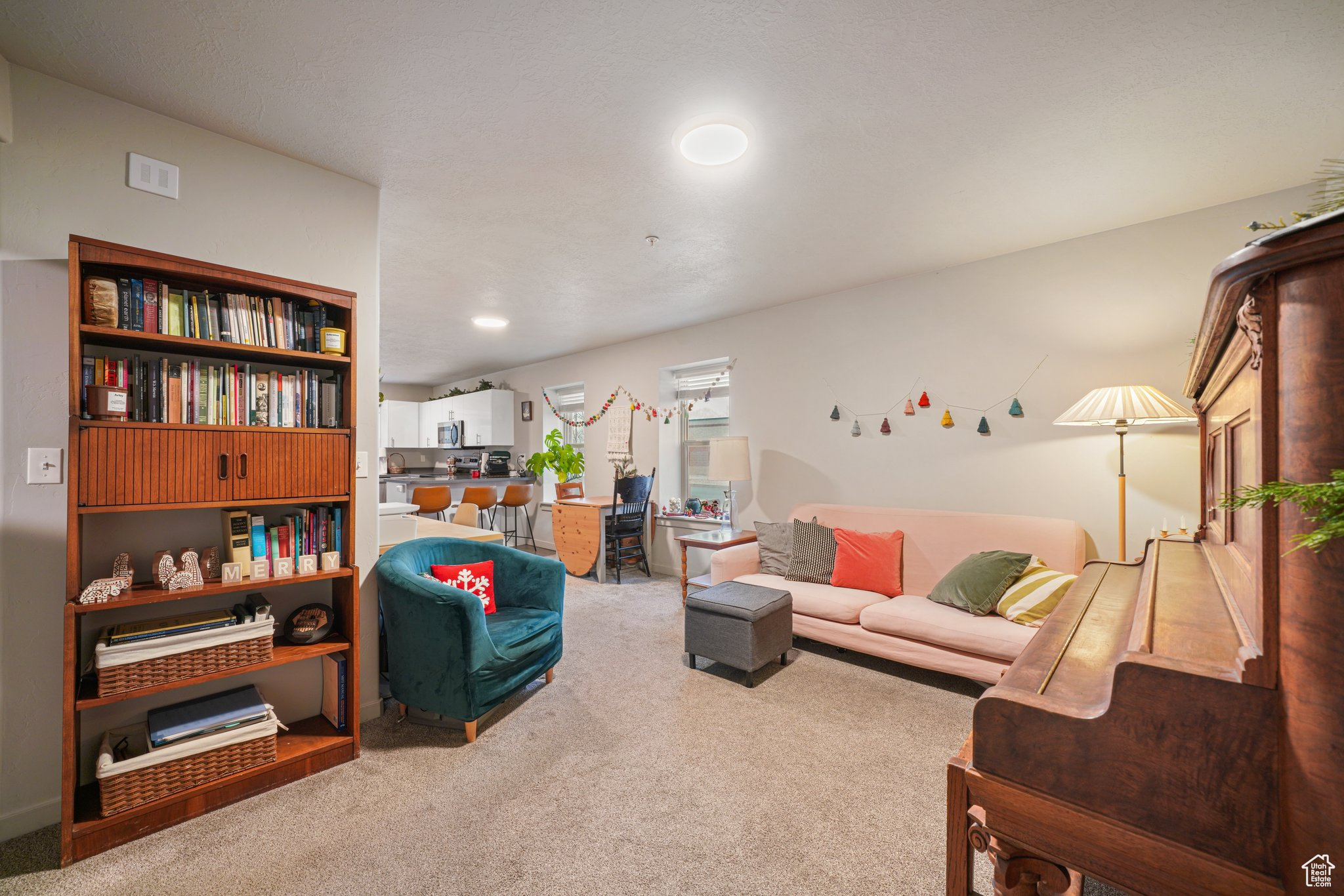 Living room featuring carpet floors