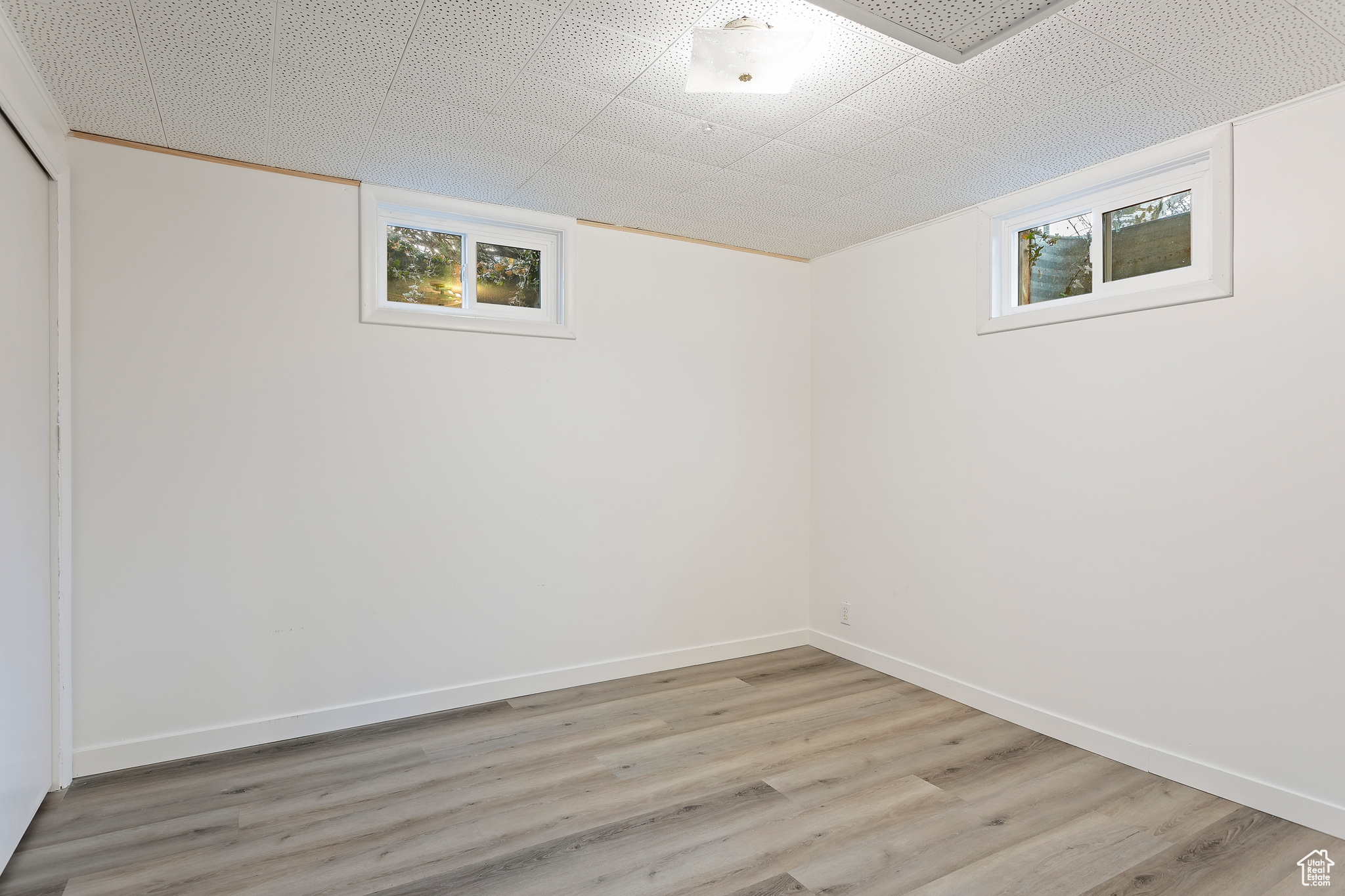 Basement featuring light hardwood / wood-style floors and a healthy amount of sunlight