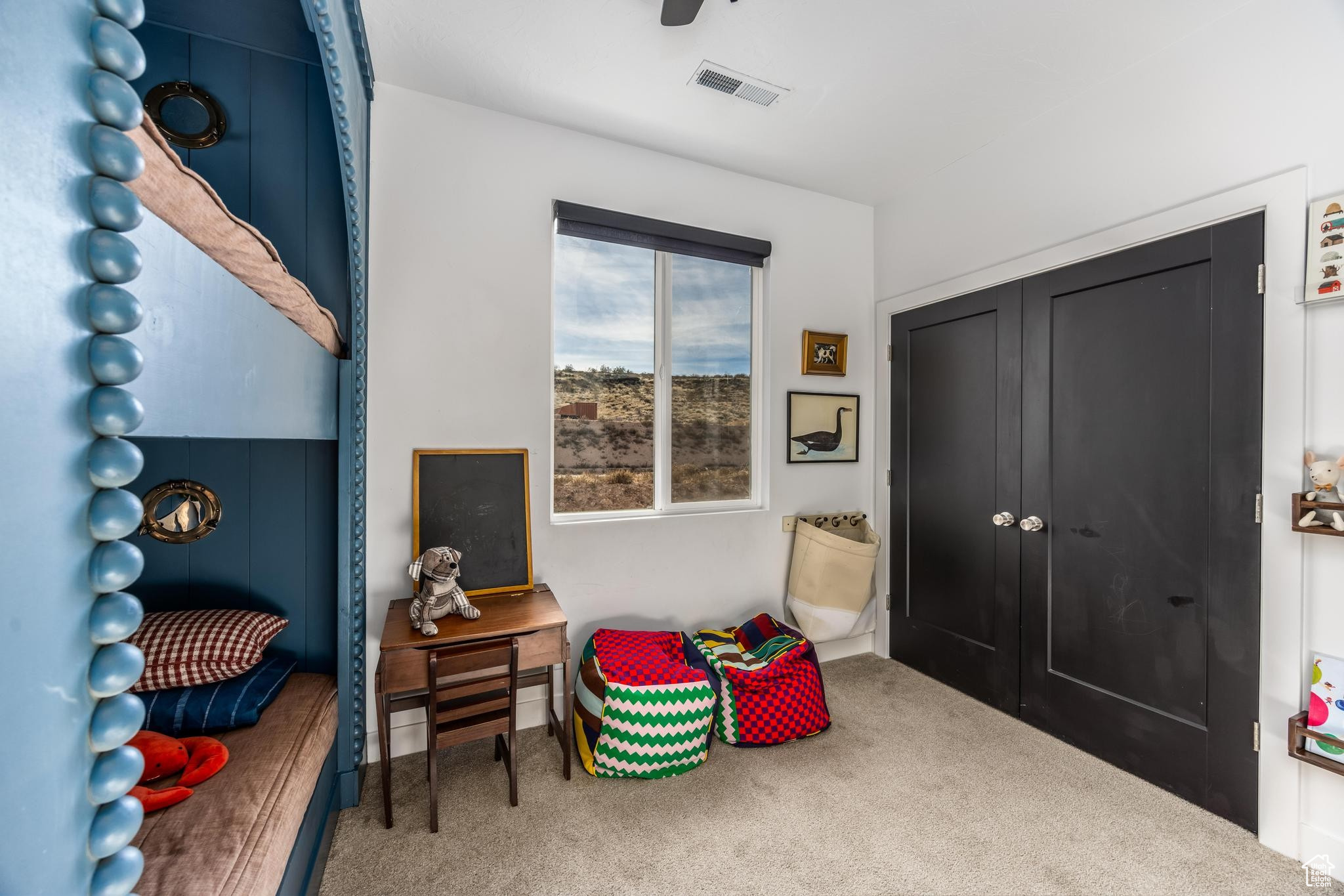 Bedroom #2 with lighted bunkbeds & double closet