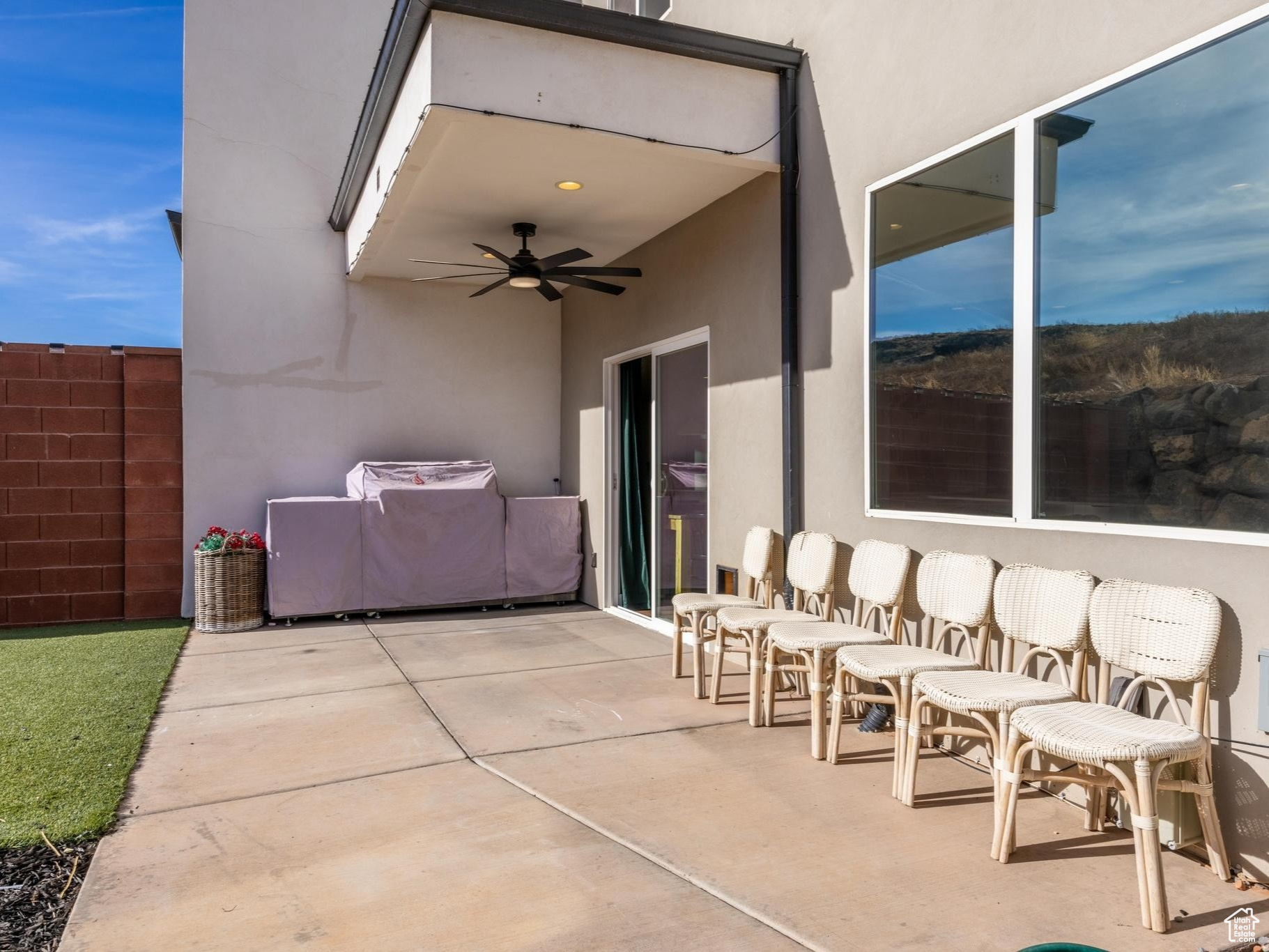 View of patio / terrace featuring ceiling fan