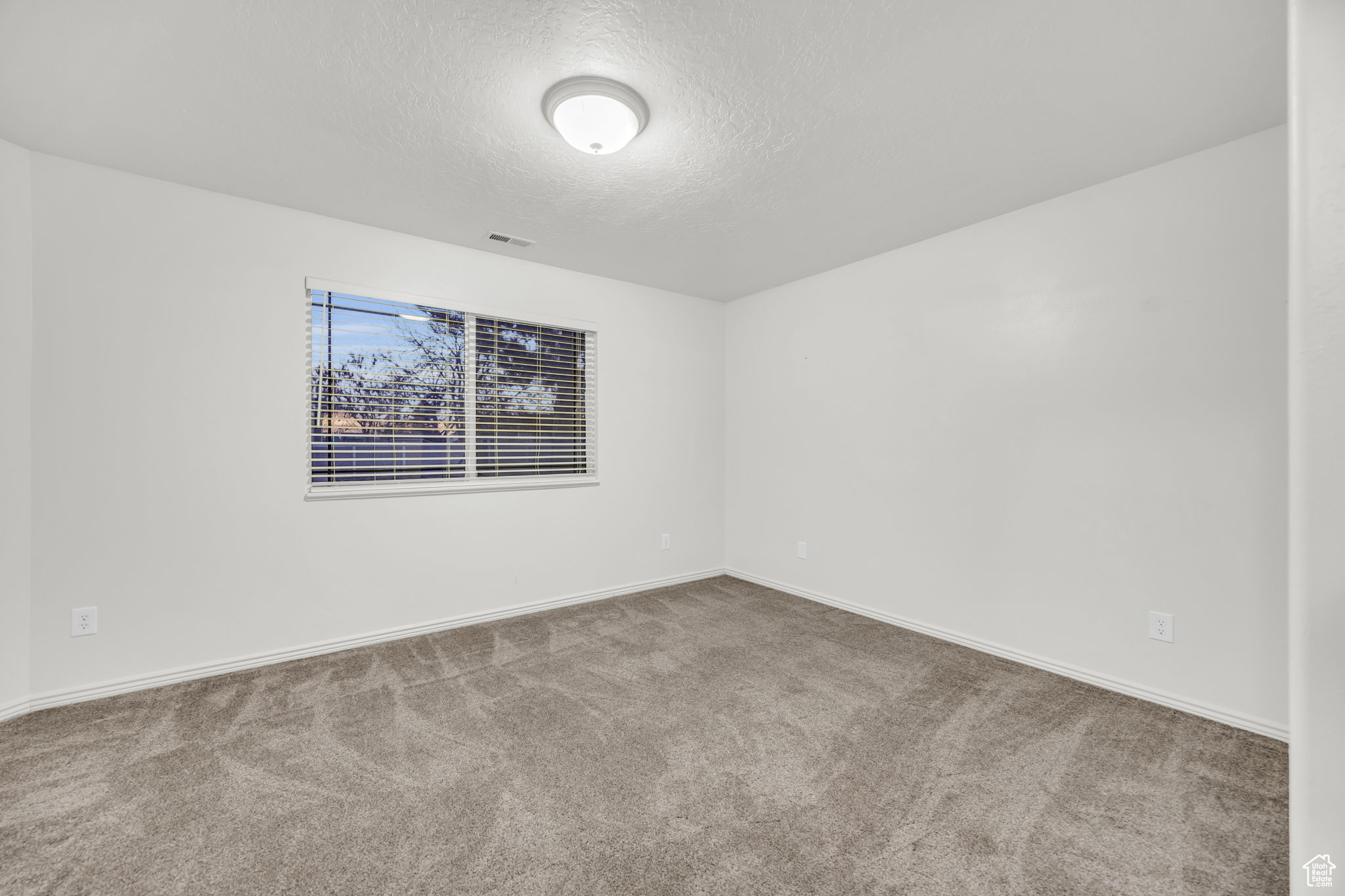 Spare room featuring carpet flooring and a textured ceiling