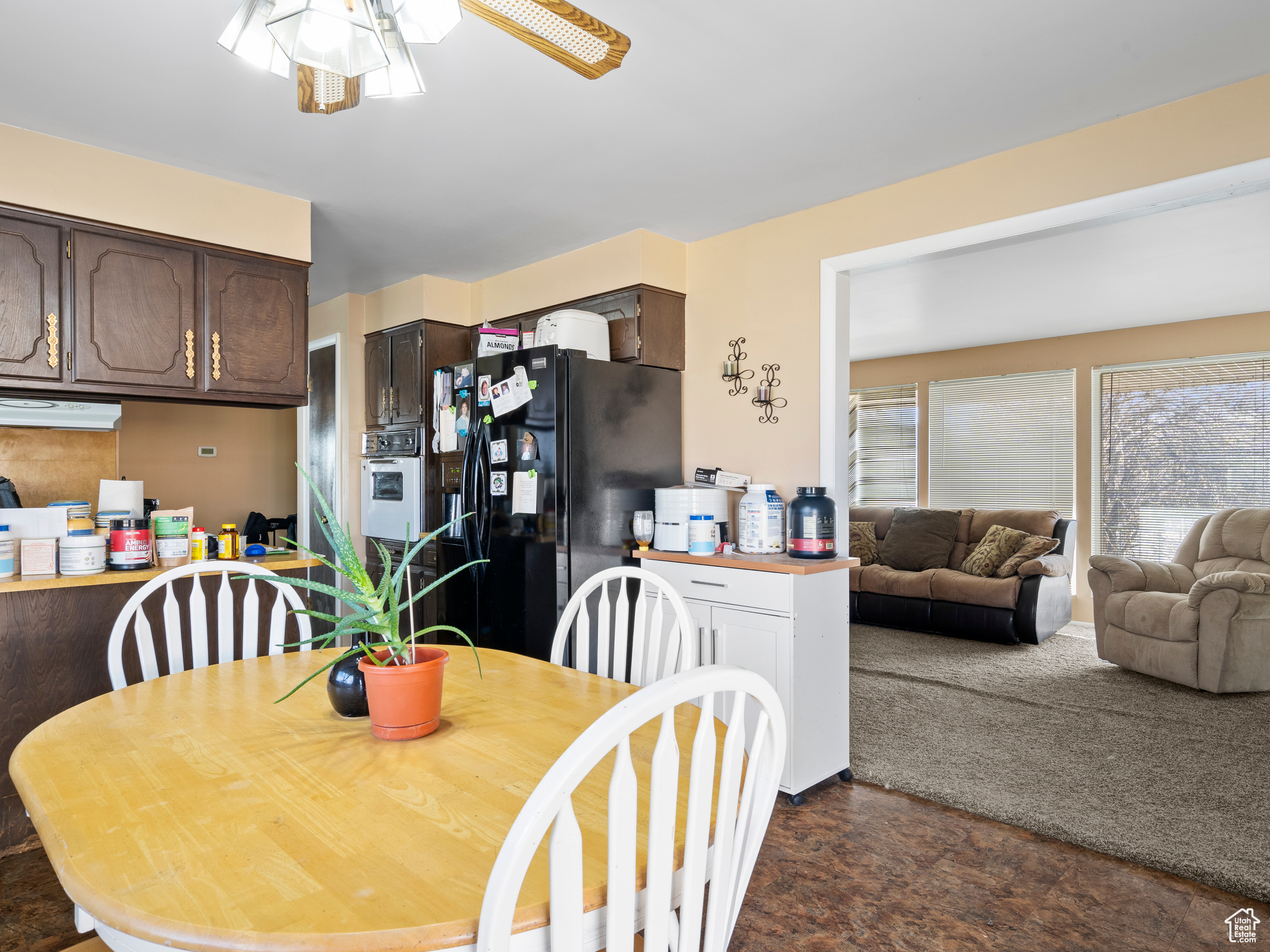 Dining space featuring ceiling fan