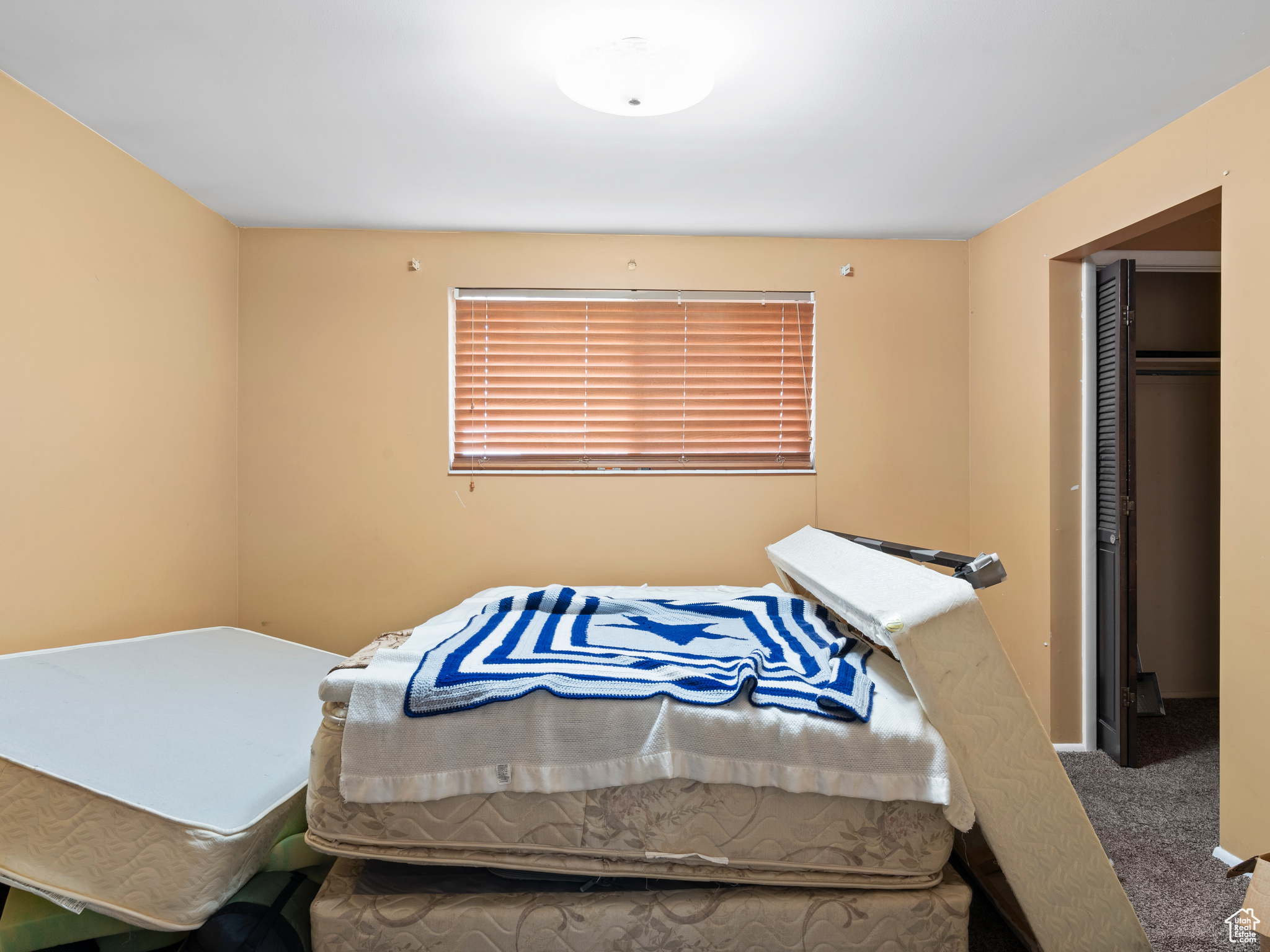 Bedroom with carpet and a closet