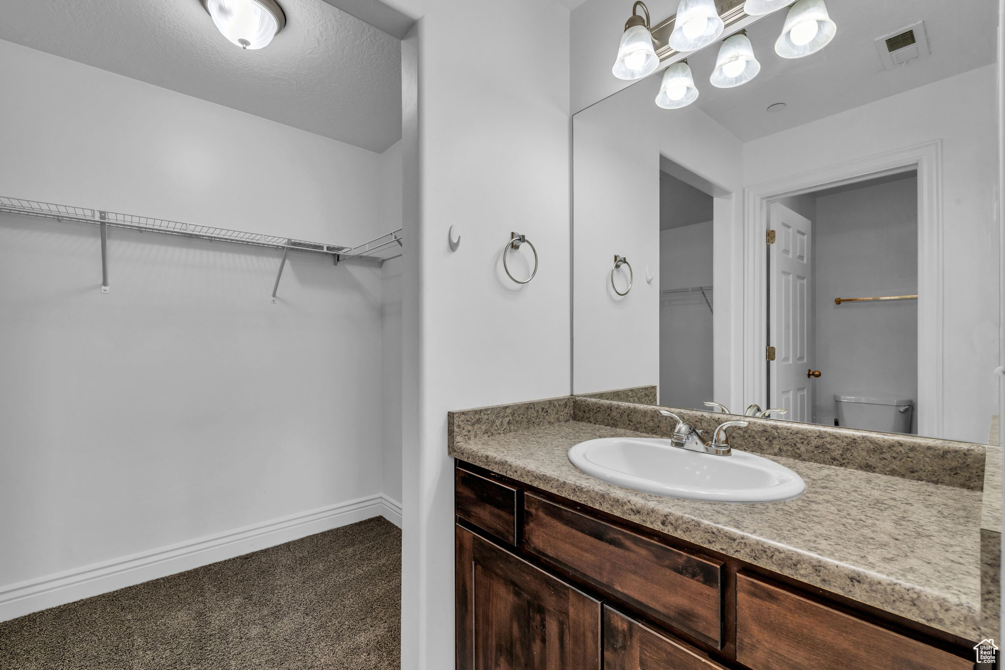 Owners Suite Bathroom featuring vanity and walk in closet