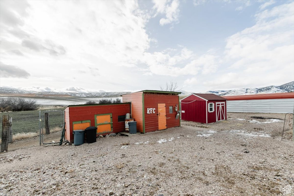 View of outdoor structure with a mountain view