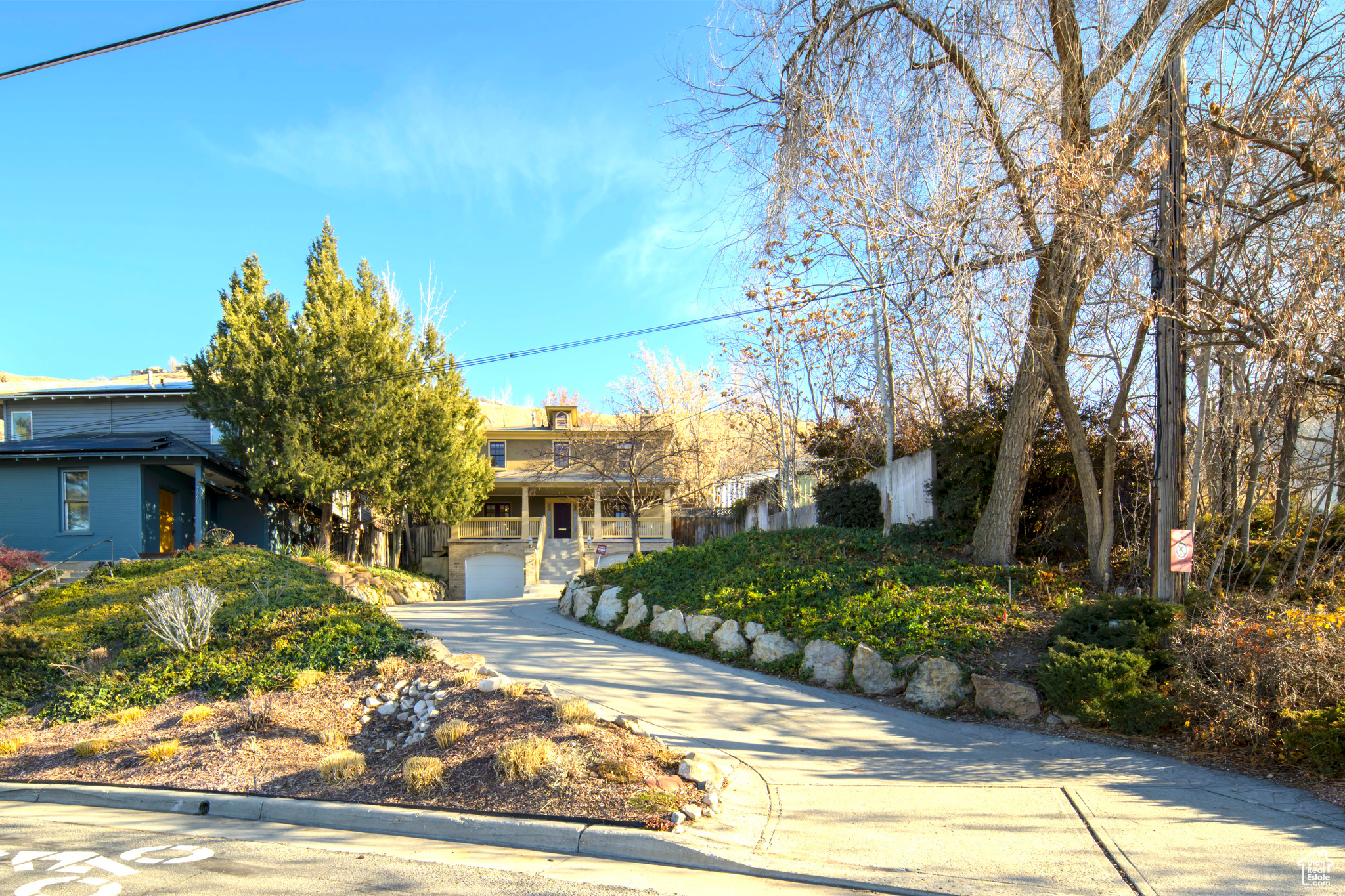 View of front of property with a garage