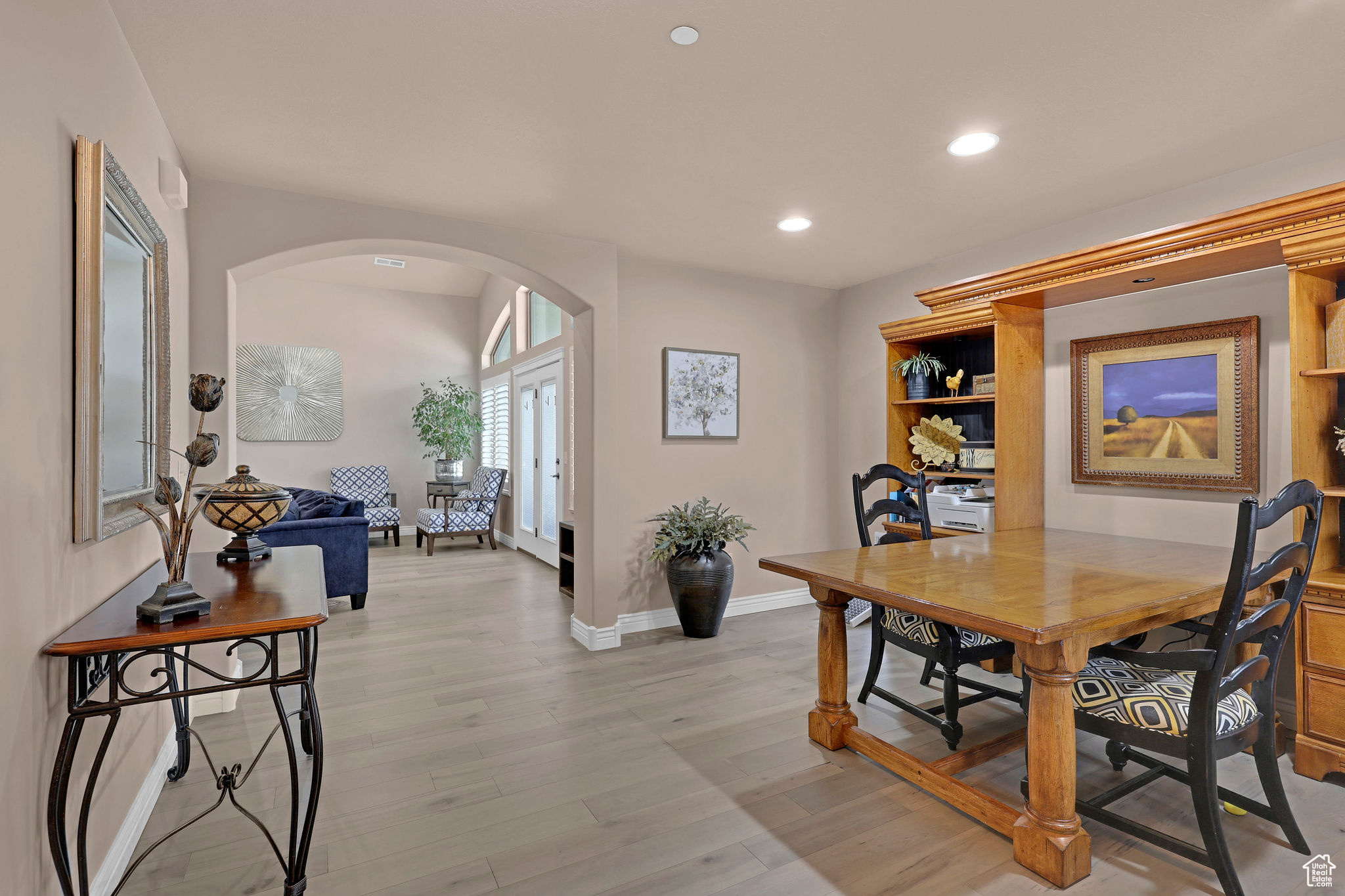 Dining area featuring light wood-type flooring