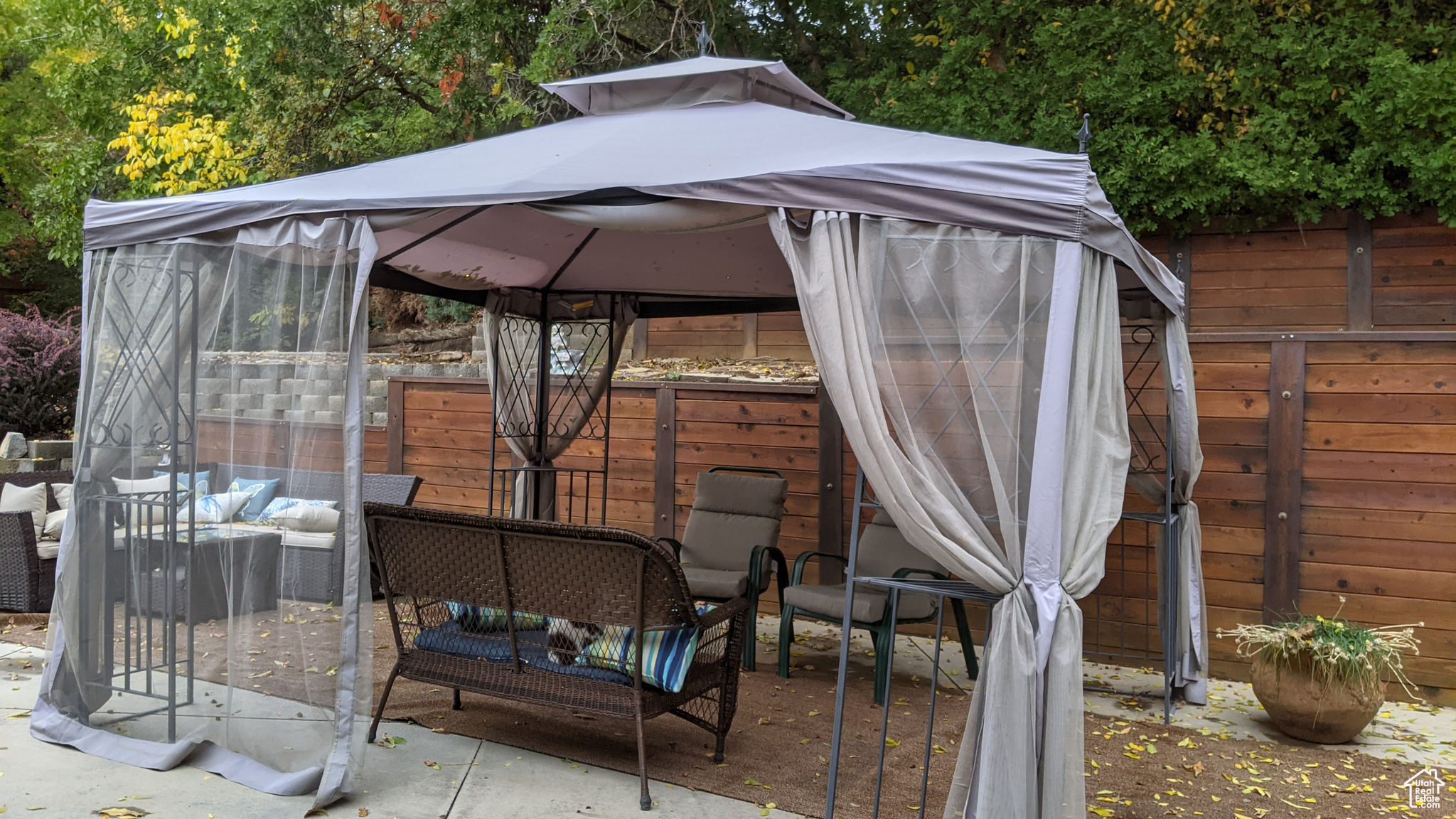 View of patio with a gazebo