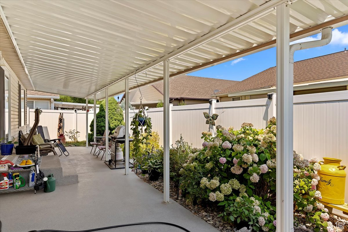 Large, covered back patio on east side of the home.