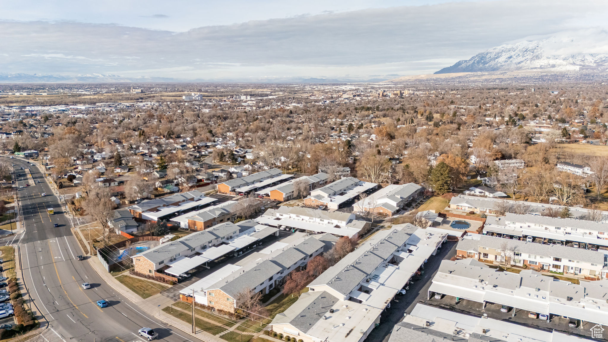 Drone / aerial view with a mountain view