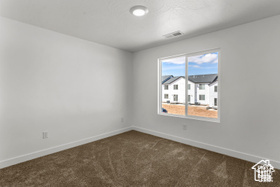 Unfurnished room with dark carpet