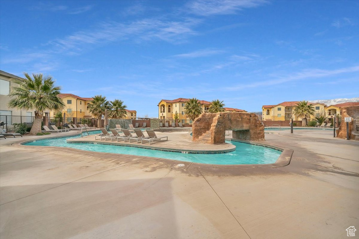 View of pool featuring a patio area