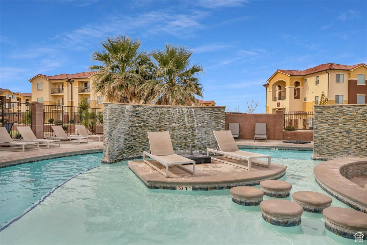 View of pool featuring a patio