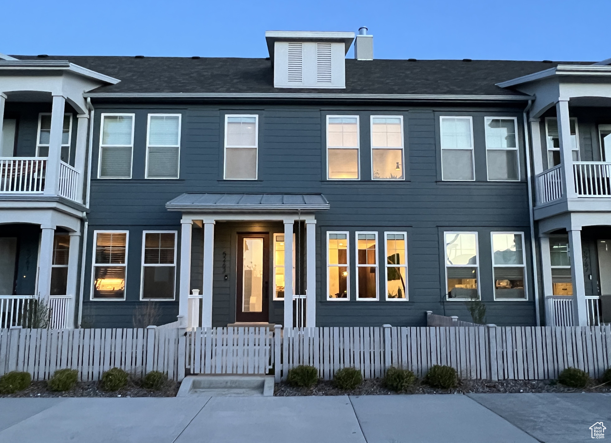 Evening view of townhome