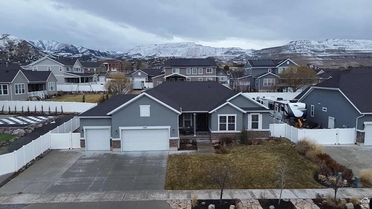 View of front of property featuring a mountain view