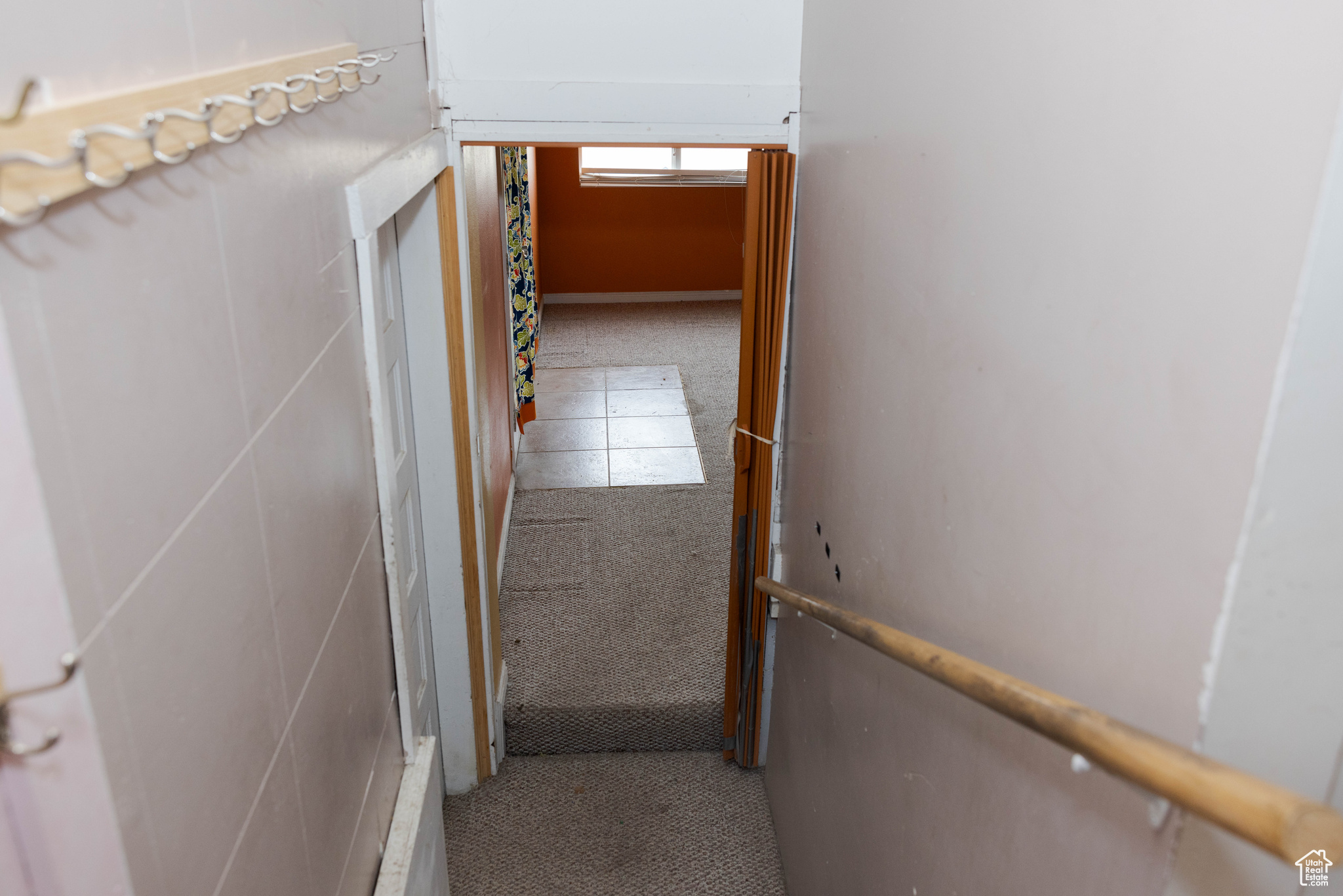 Staircase with carpet flooring