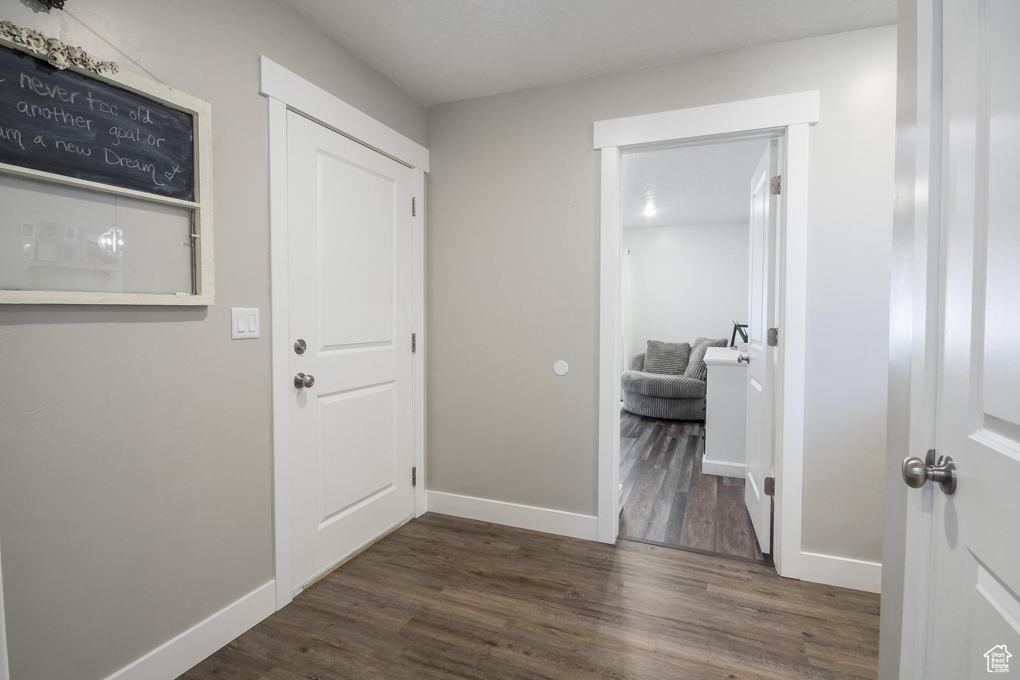 Foyer entrance featuring dark hardwood / wood-style flooring