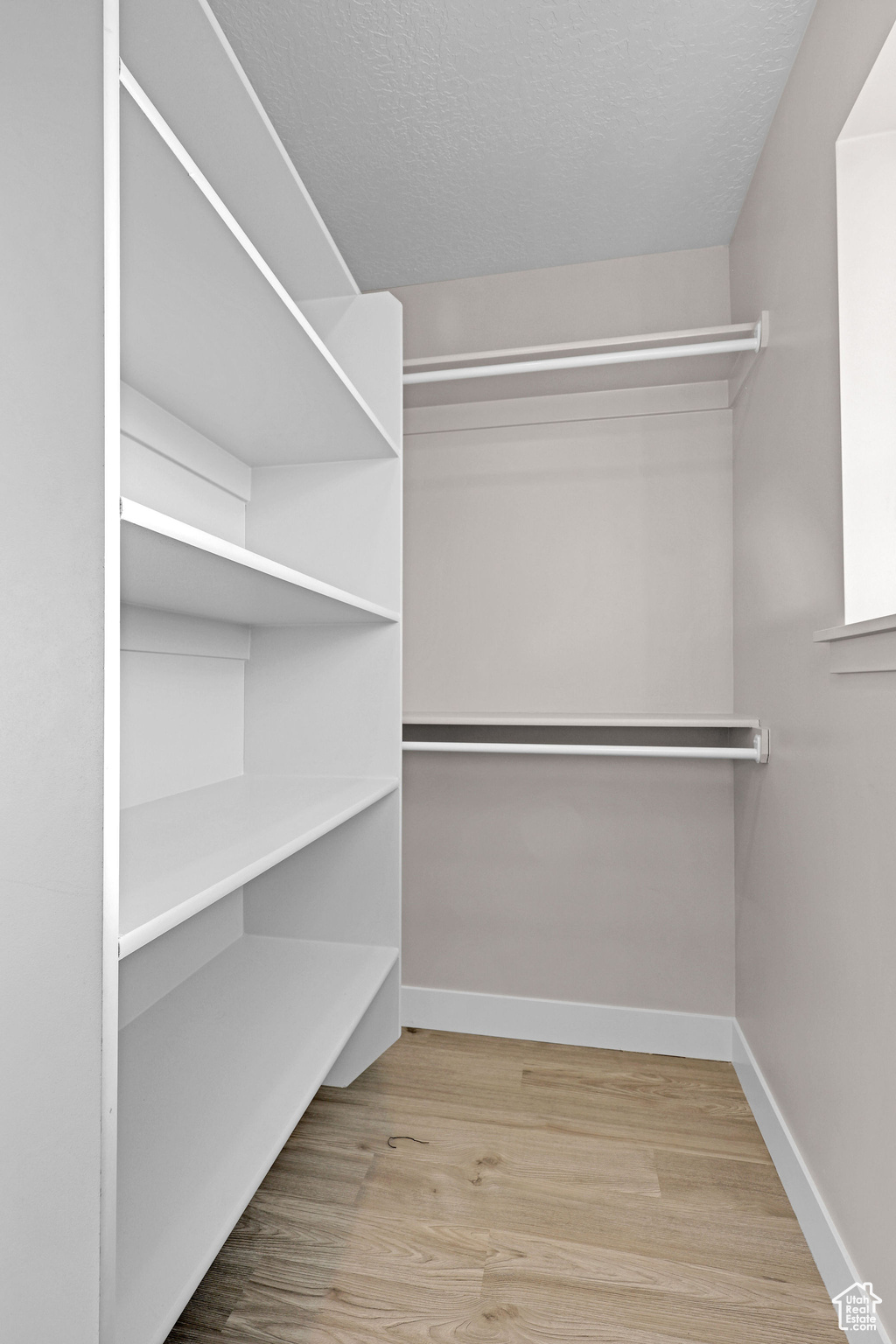 Spacious closet with light wood-type flooring